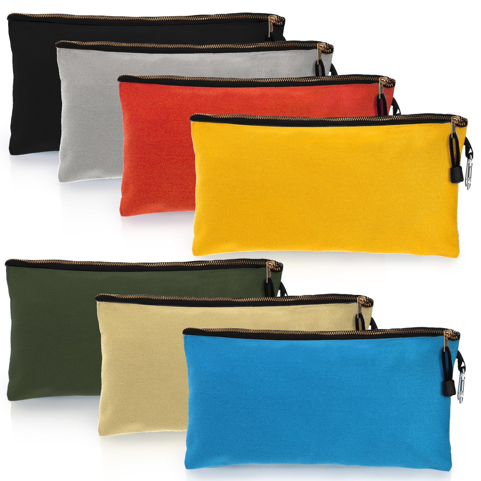 7 Pack Canvas Tool Pouch with Carabiners, 12″ x 7″ Heavy Duty Zipper Utility …