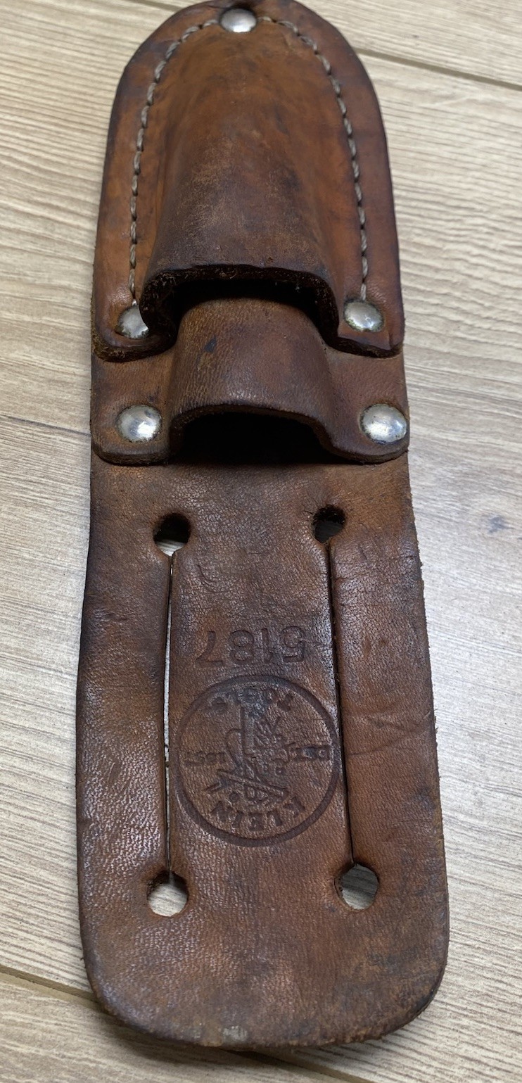 Vintage Klein Tools 5187 Brown Leather Electrician Scissors & Knife Holder USA