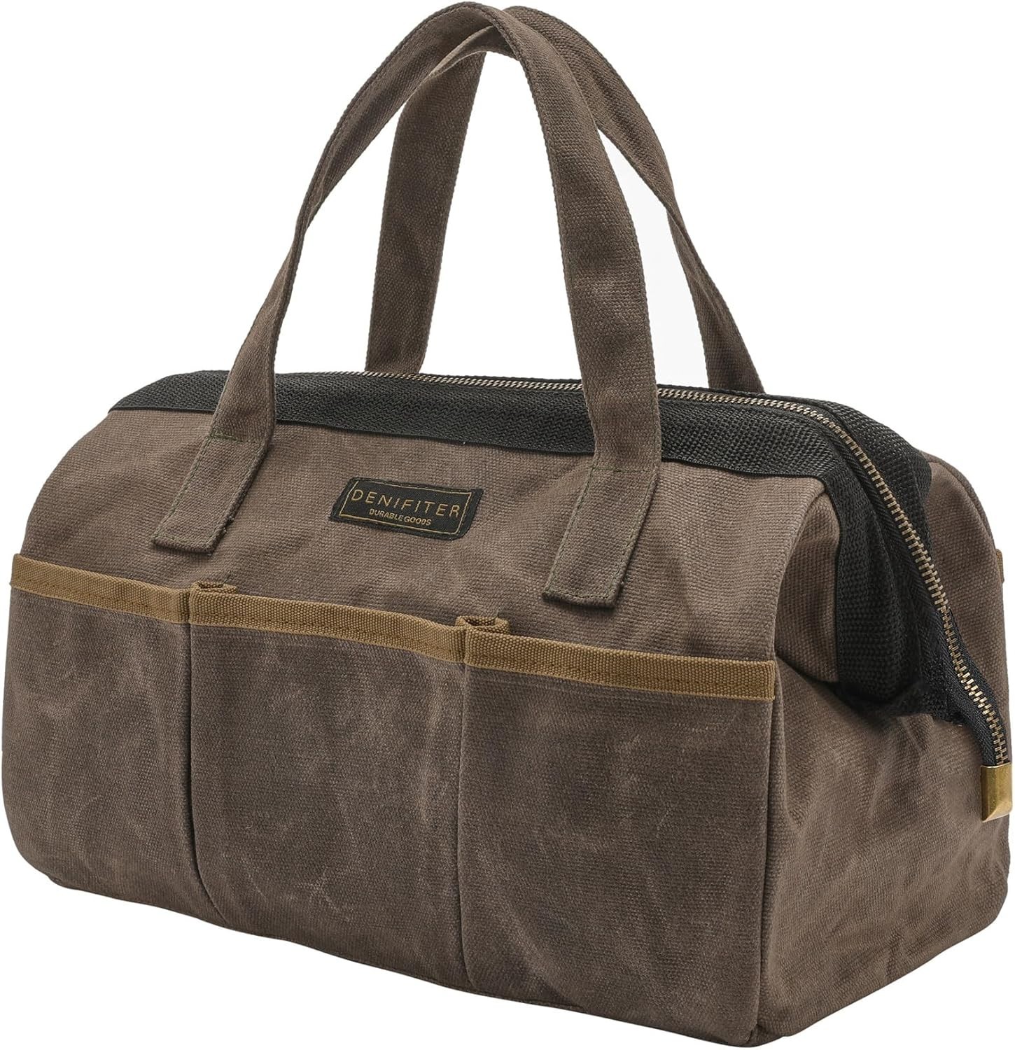 Tool Bag 13in Heavy Duty 16oz Waxed Canvas, Wide Mouth Water-Resistant