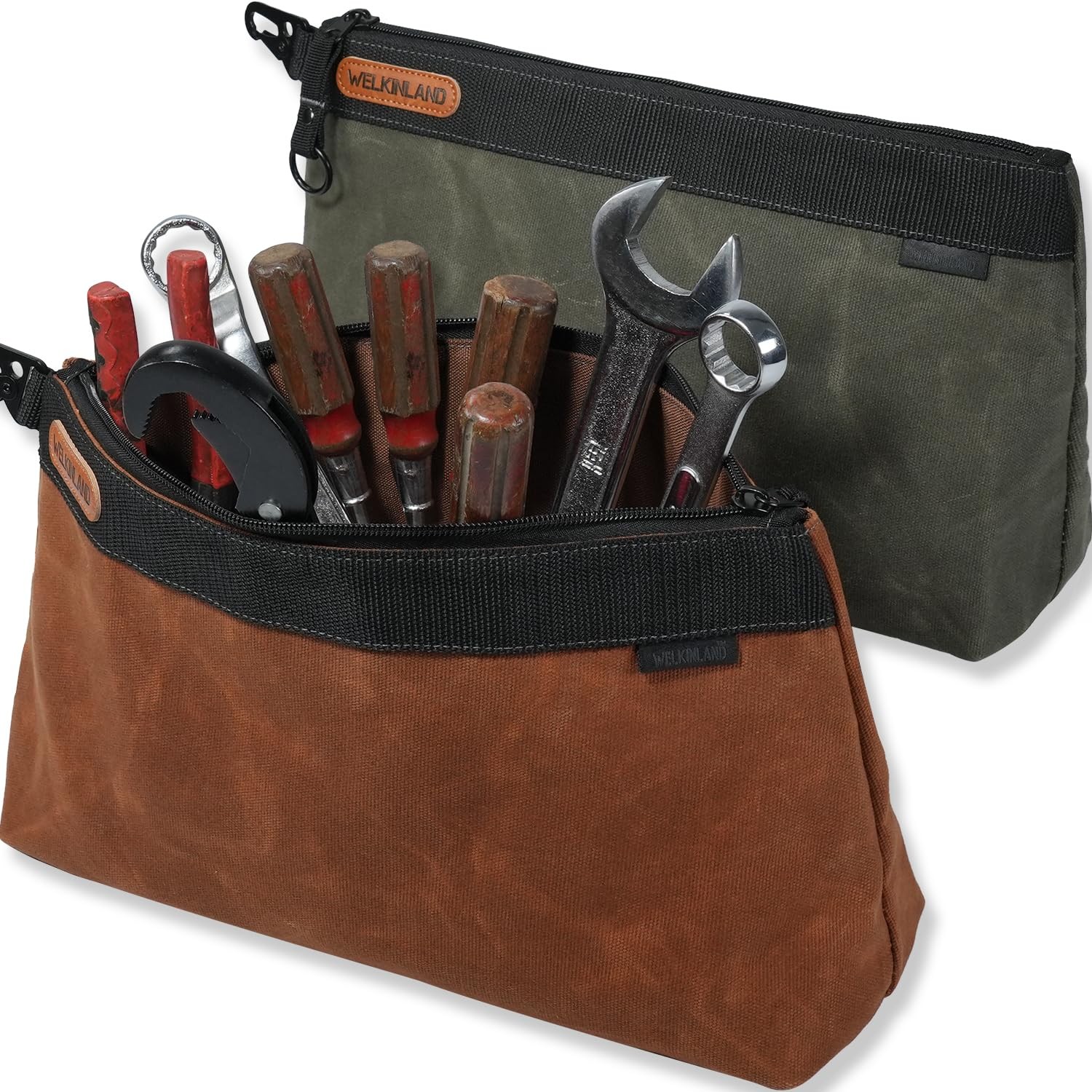 2-Pack Heavy-Duty Waxed Canvas Tool Pouches, 14-Inch Zippered Tool Organizer …