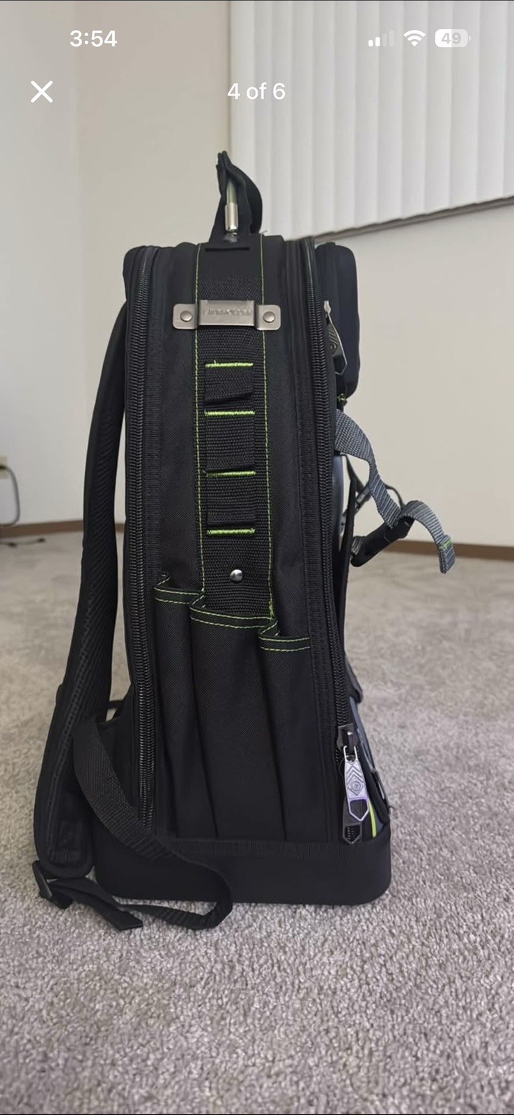 Greenlee Tool Backpack Black/Green Multiple Pockets Adjustable Straps Handle