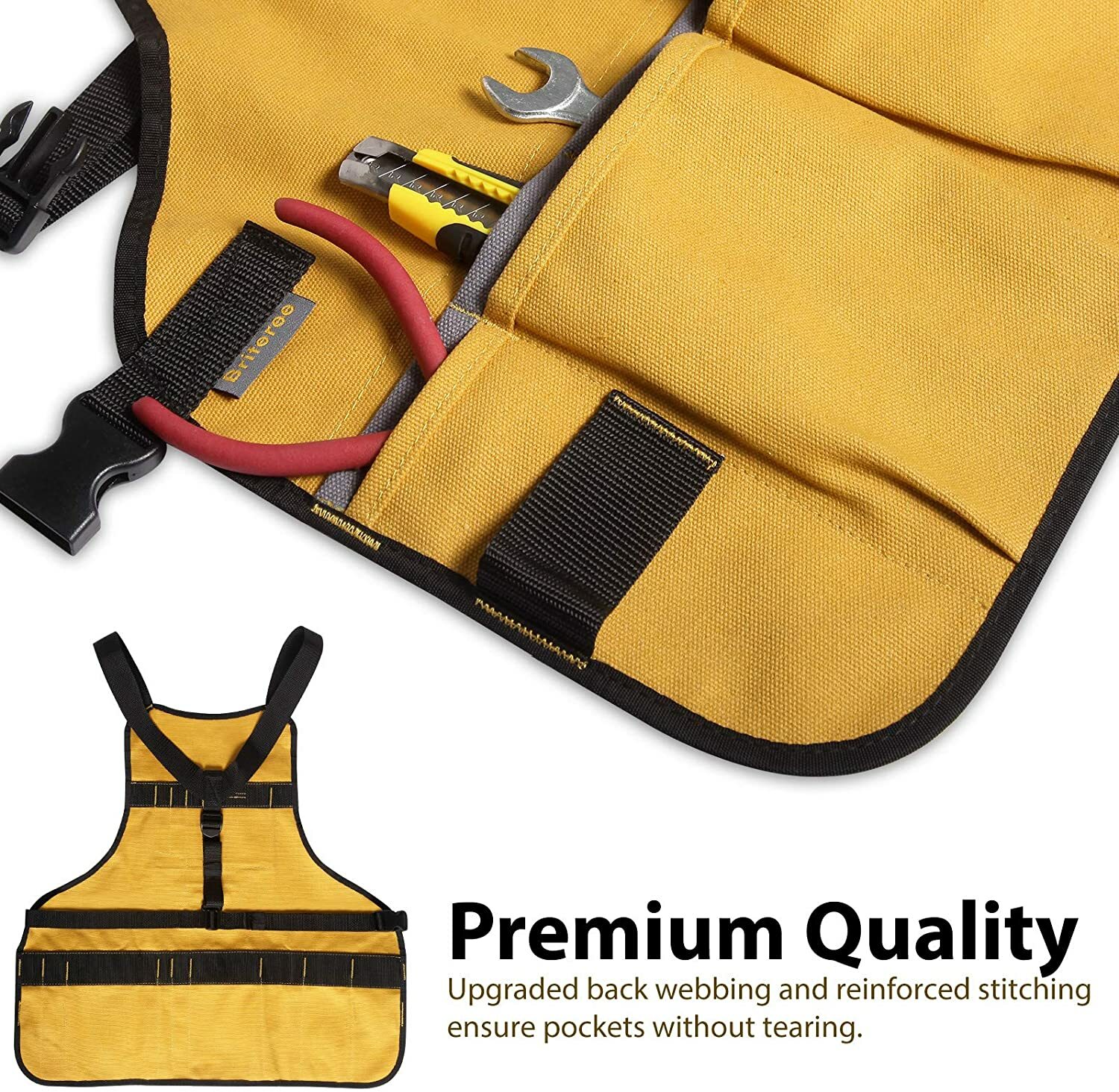 Briteree Work Tool Apron Torso Length with 21 Tools Pockets Magnetic Tool Holder