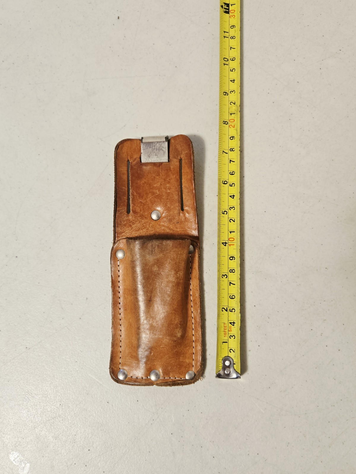 Vtg Genuine Leather Utility Knife/Tool Pouch Holster w/Belt Clip & Belt Slots