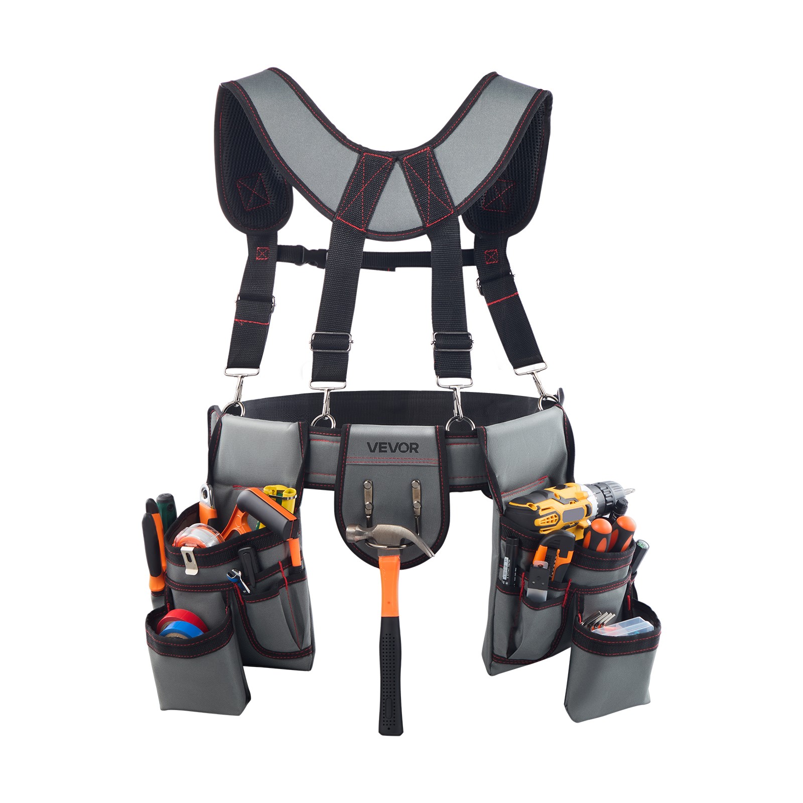 VEVOR Tool Belt Electricians Work Belt with Suspenders 22 Pocket Tool Pouch Bag