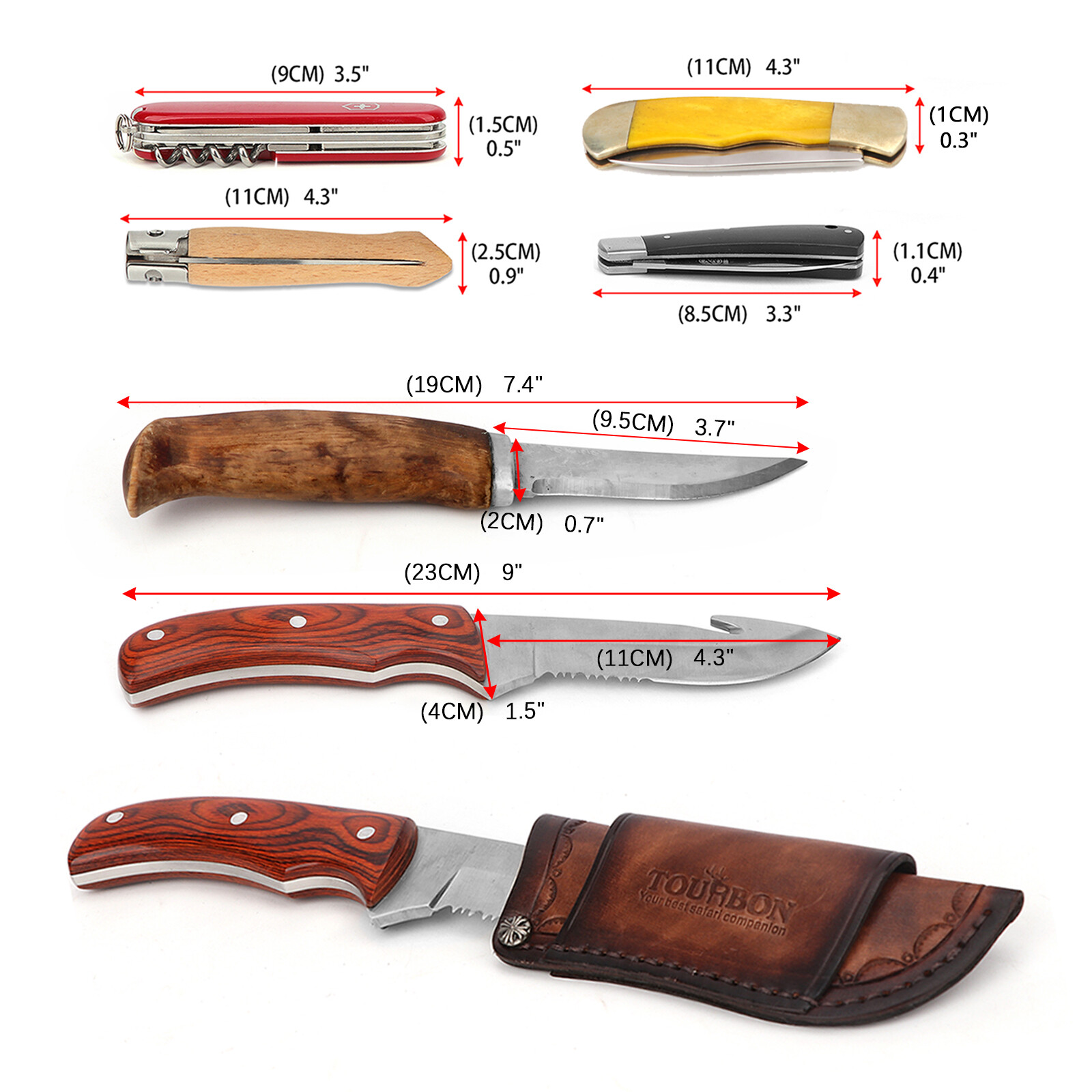 TOURBON Leather Knife Sheath Fixed Blade Case Belt Pouch Fit 4in Knives Camping