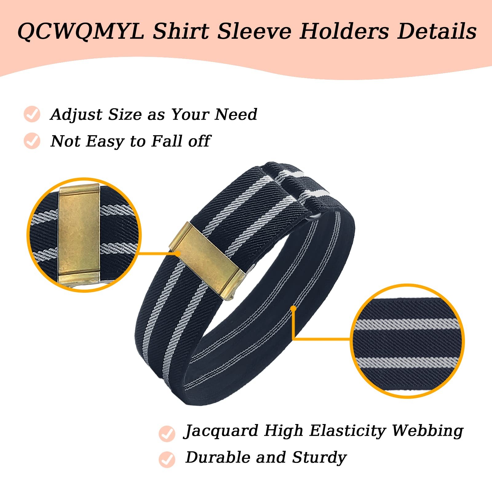 QCWQMYL Shirt Sleeve Holders Armband Women One Size, 1.4″/Black White/Bronze