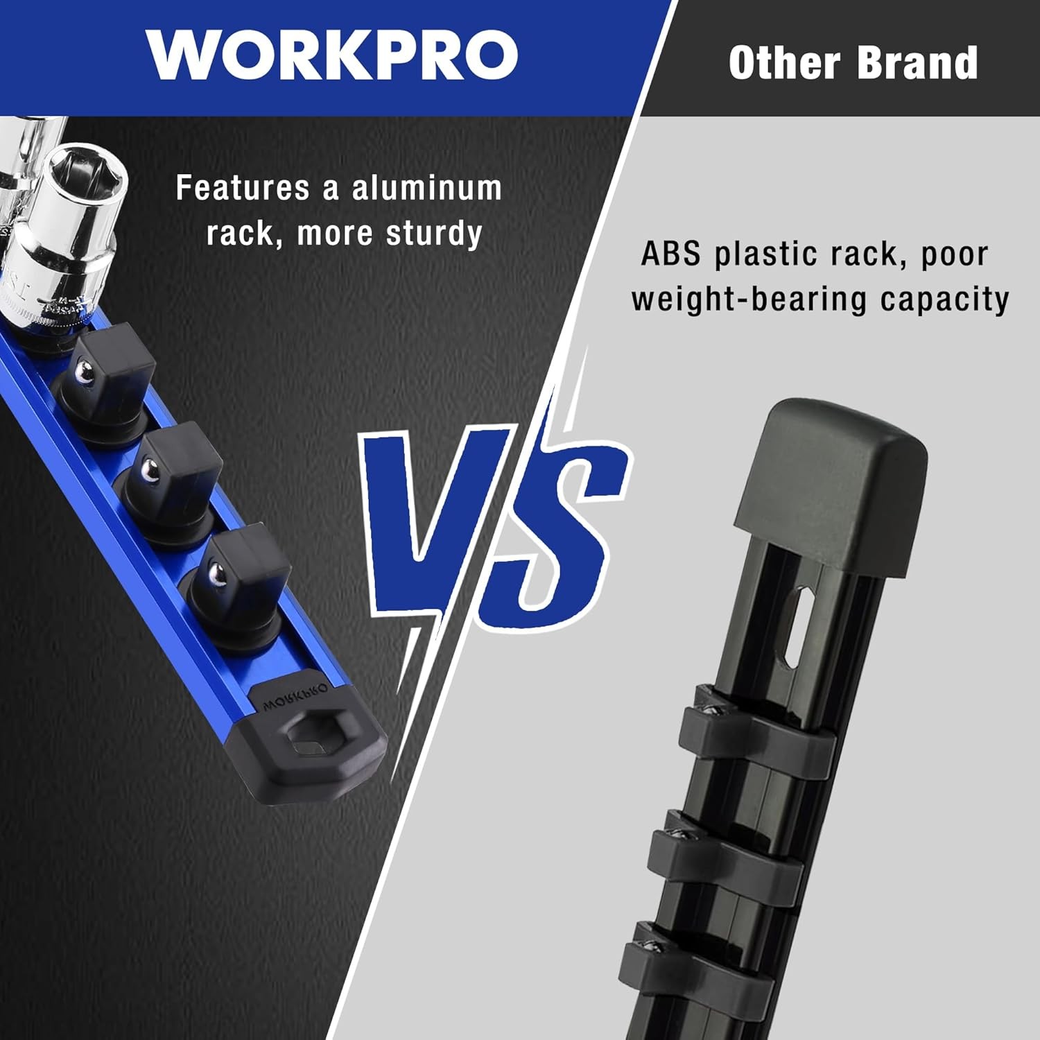 WORKPRO Magnetic Socket Organizer, 3/8-Inch Drive Aluminum Alloy 3/8 DR, Blue