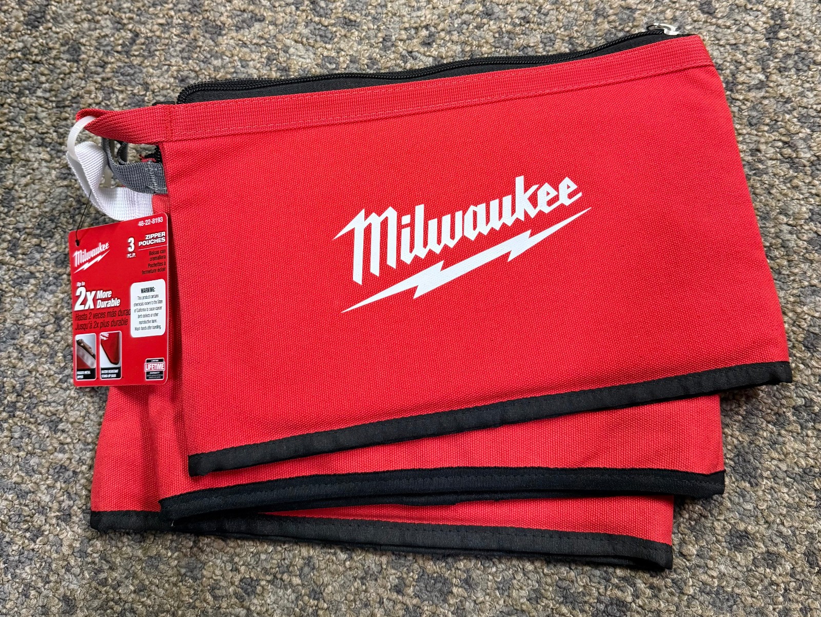 Milwaukee Tools 48-22-8193 Canvas Colored Heavy-Duty Zippered Pouches, 3-Pack