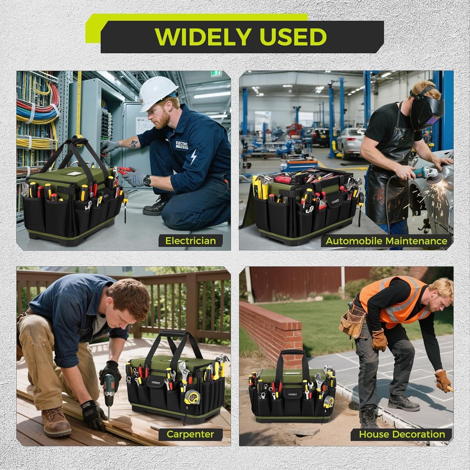 16-Inch Heavy Duty Tool Bag with 46 Pockets, Waterproof Base for Professionals