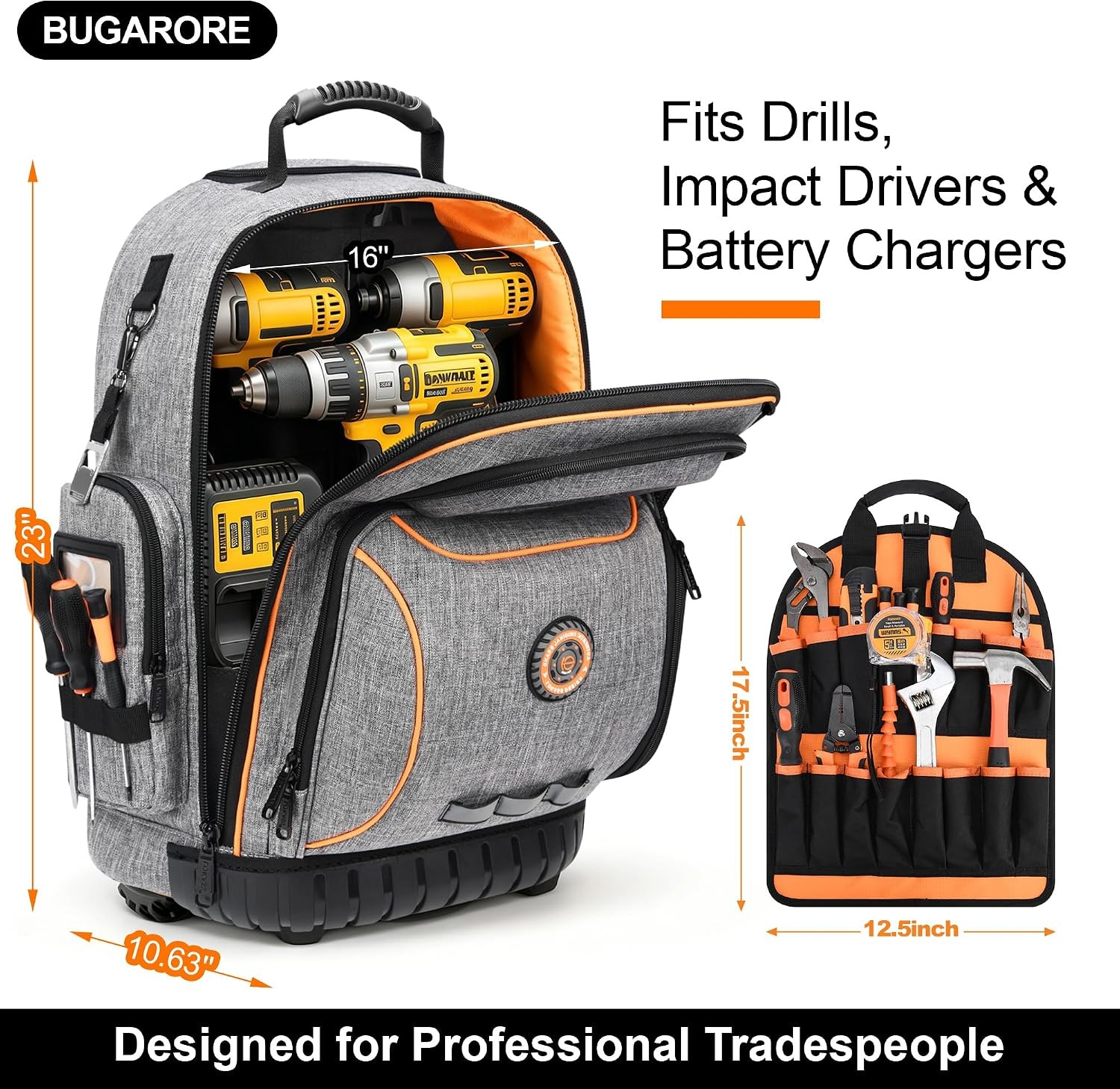 75 Pocket Rolling Tool Backpack Heavy Duty Grey