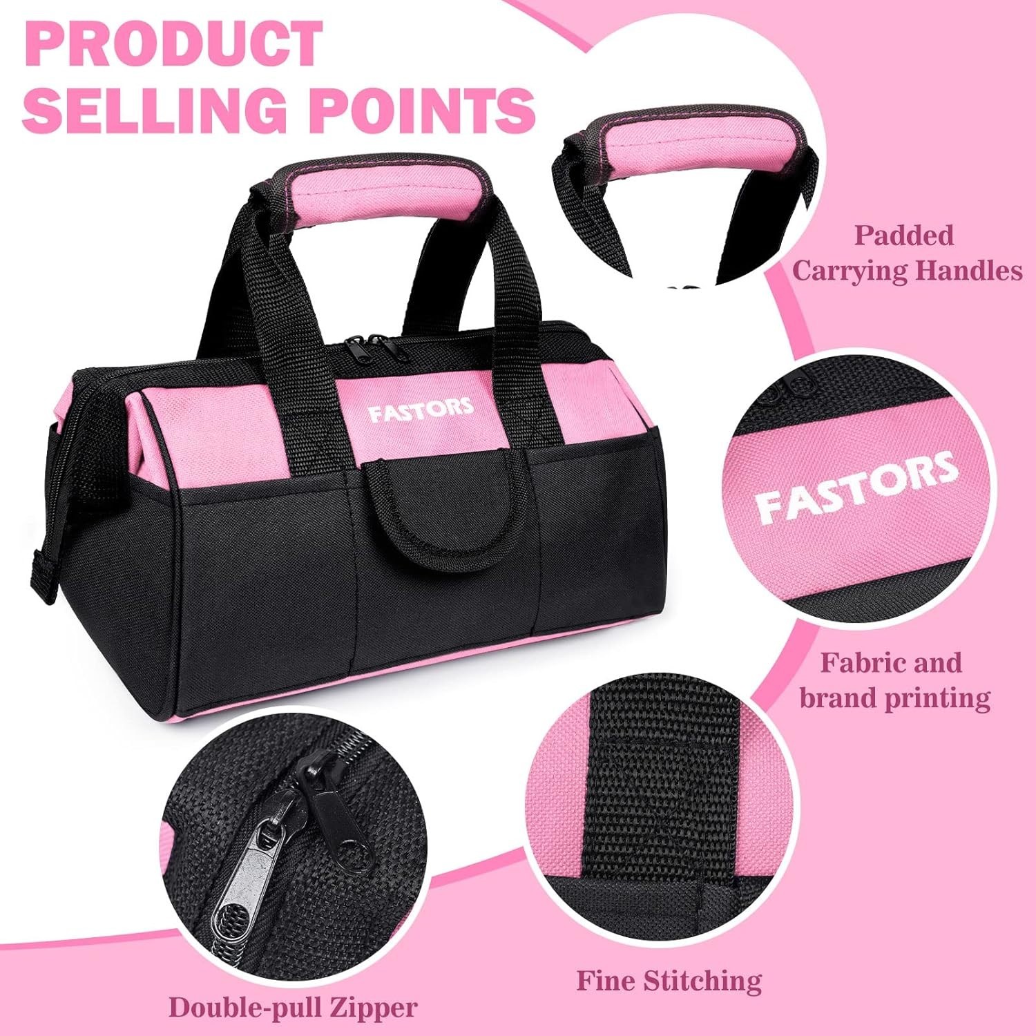 Versatile Pink Tool Bag for Women – 13″ with 10 Pockets & Easy Carrying Handles