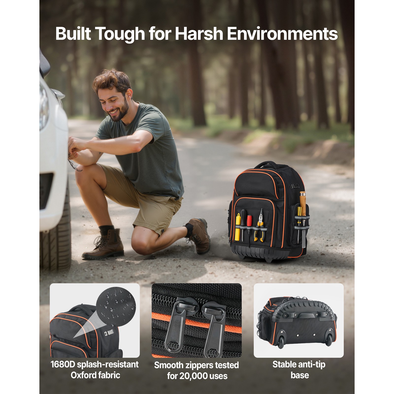 Uimoso Rolling Tool Backpack with 45 Pockets and Durable Wheels for Heavy Tools