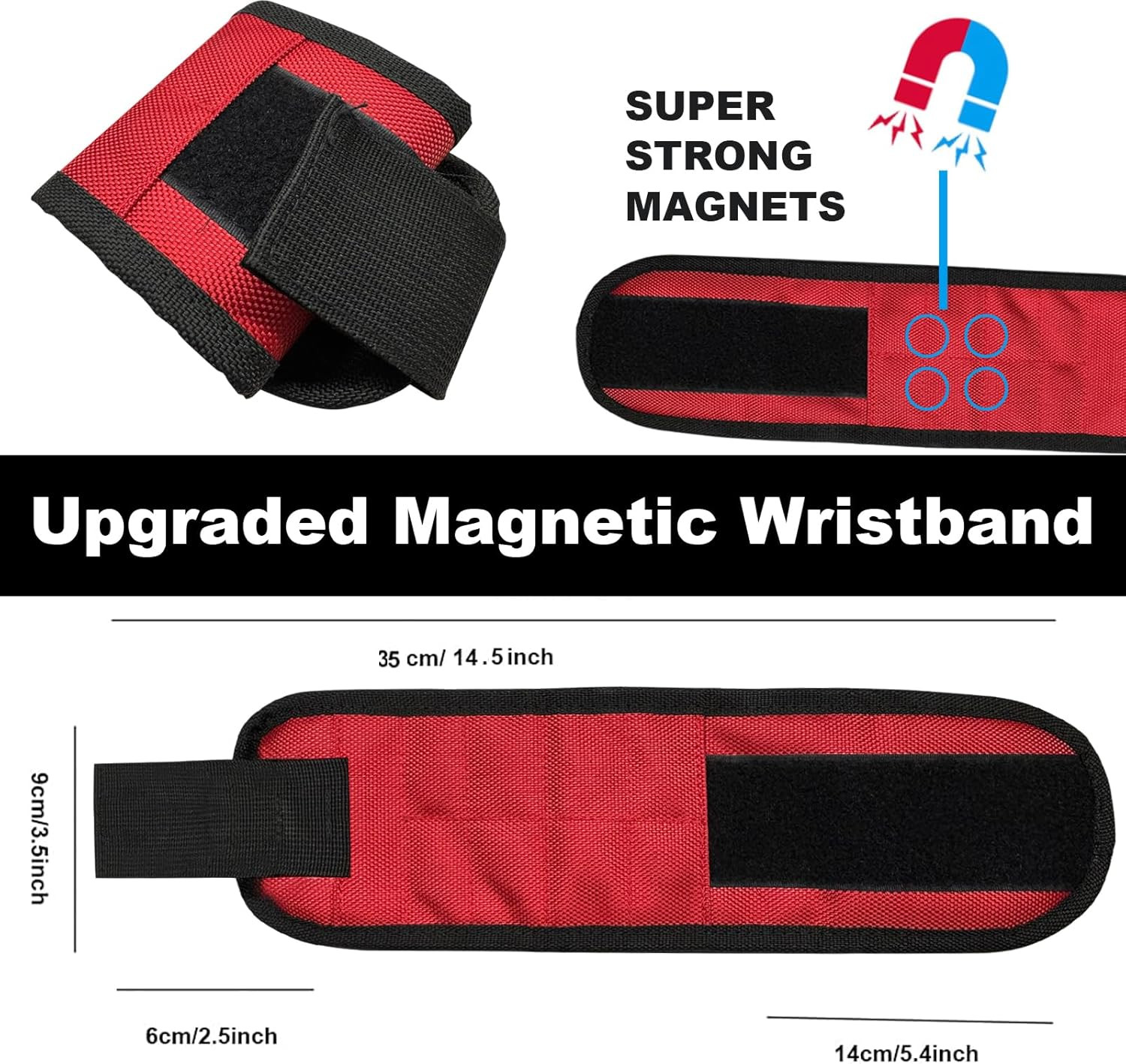 Magnetic Wristband, Magnetic Screw Holder for Wrist, Made of Ballistic Nylon, wi