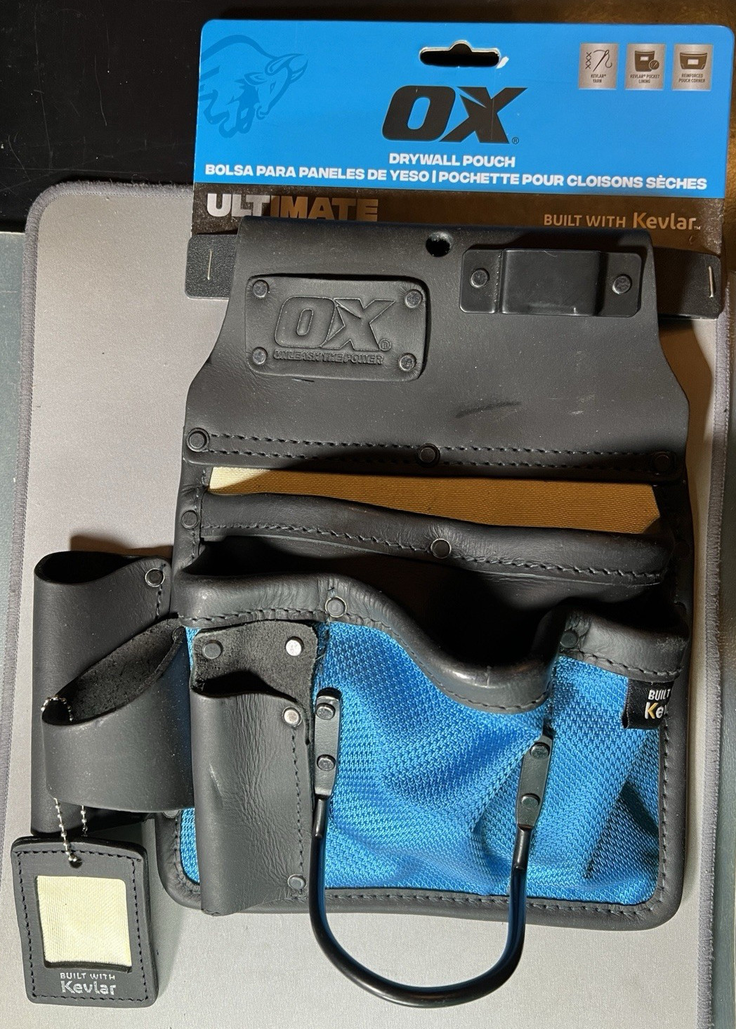 Ox Tools 10-Pocket Leather & Nylon Drywaller’s Tool Pouch Made With Kevlar