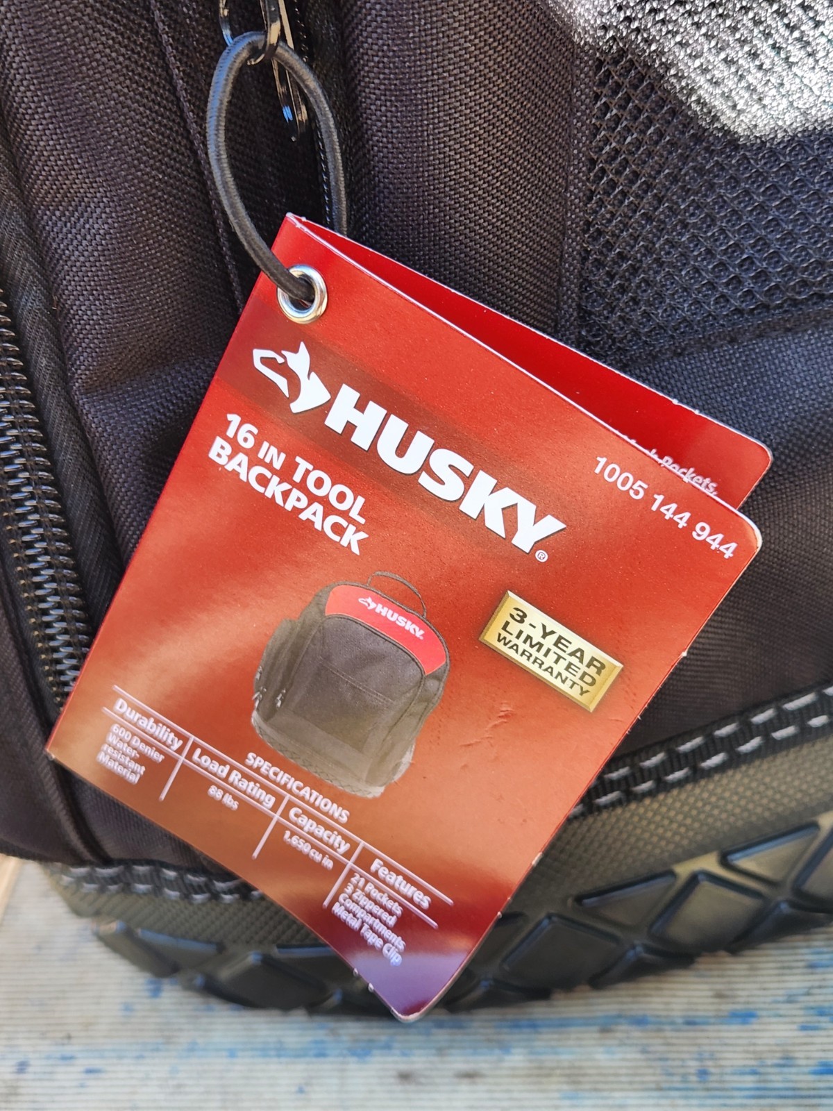 New Husky 16 Inch Tool Backpack Heavy Duty Waterproof Rubber Bottom Storage Bag