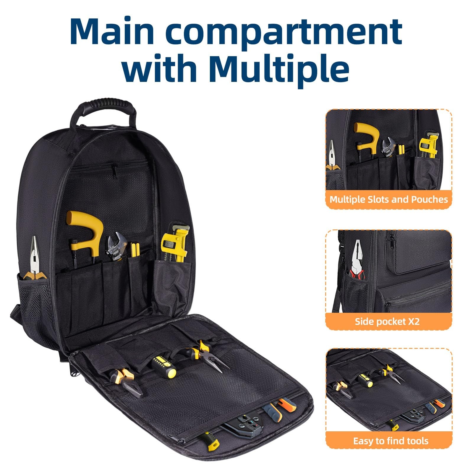 Heavy Duty Tool Bag Backpack 1680D Waterproof Oxford Fabric with Non-Slip Sil…