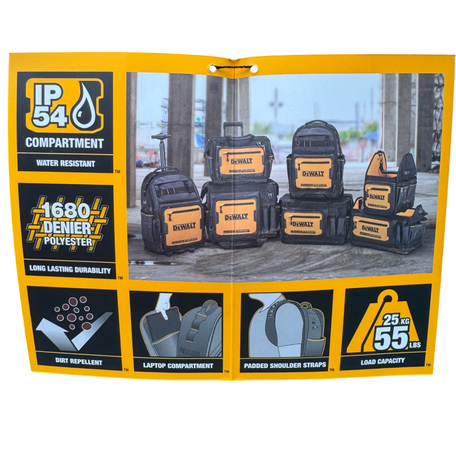DeWALT PRO Durable Denier Fabric Backpack DWST560102 w/ 43 Pockets NEW Water Res