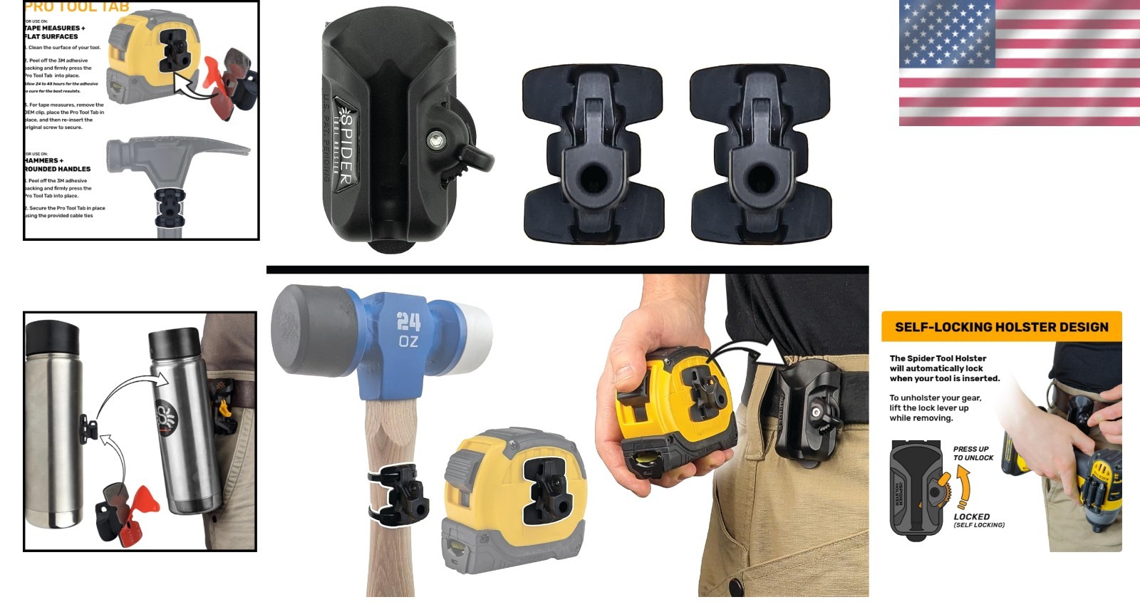 Self Locking Tool Holster Kit – Quick Draw Design with Ambidextrous Lock