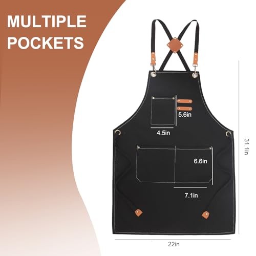 Men’s Canvas Tool Apron, Heavy Duty Multi-Pocket Work Apron for Black