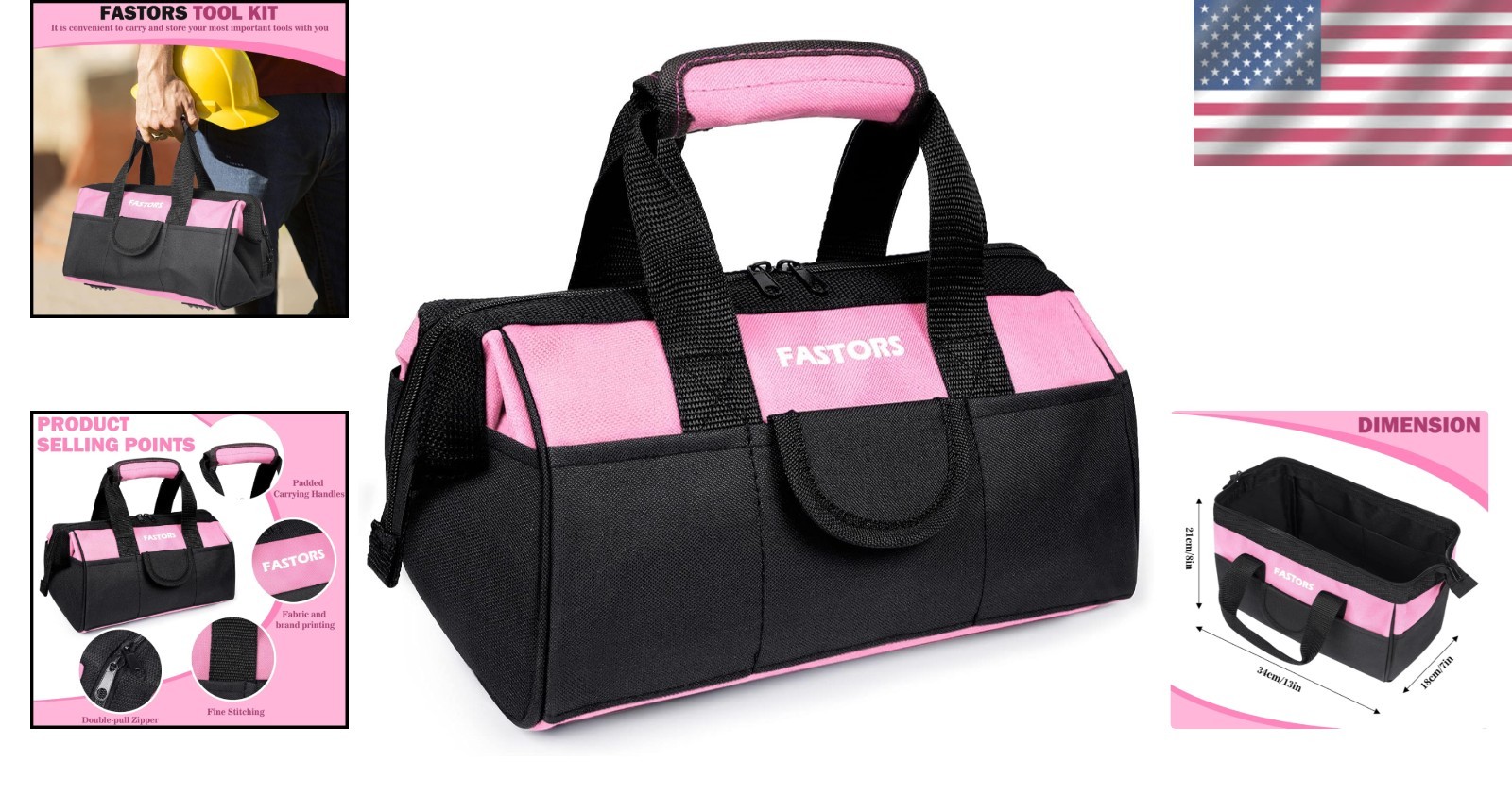 Versatile Pink Tool Bag for Women – 13″ with 10 Pockets & Easy Carrying Handles