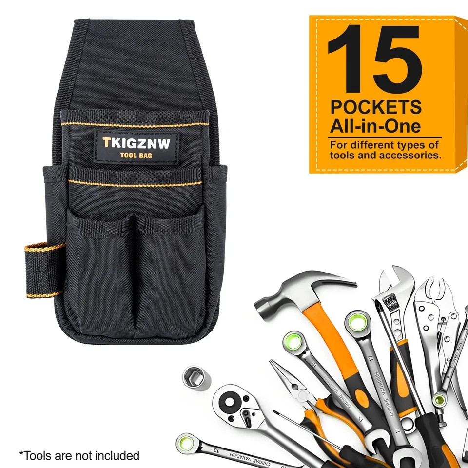 Heavy Duty Tool Pouch Waist Belt Organizer with 6 Pockets & 9 Screwdriver Loops
