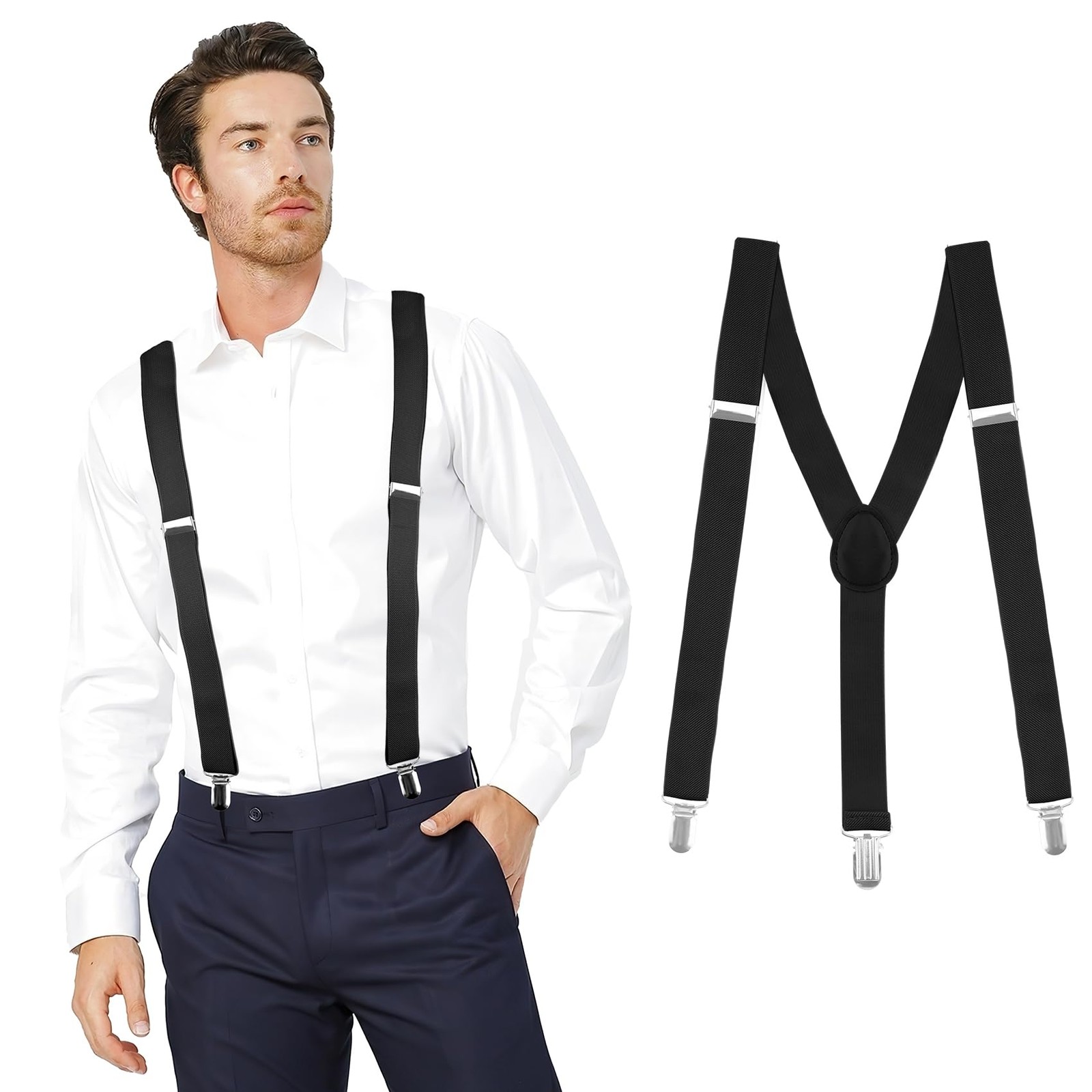 Vesberkl Black Suspenders for Men Heavy Duty Mens 1PCS,
