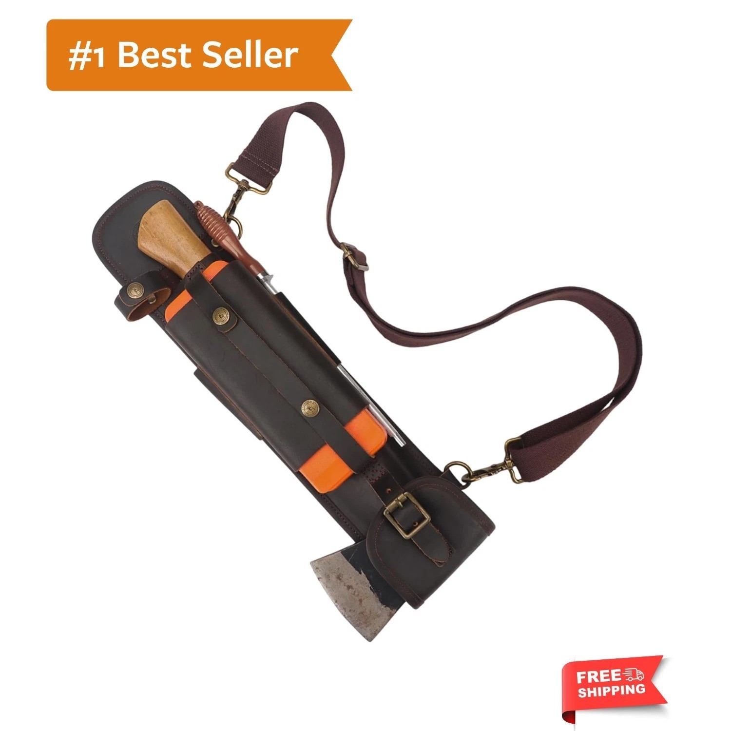 Handcrafted Leather Axe Sling with Pouch & File Holder for Campers & Loggers