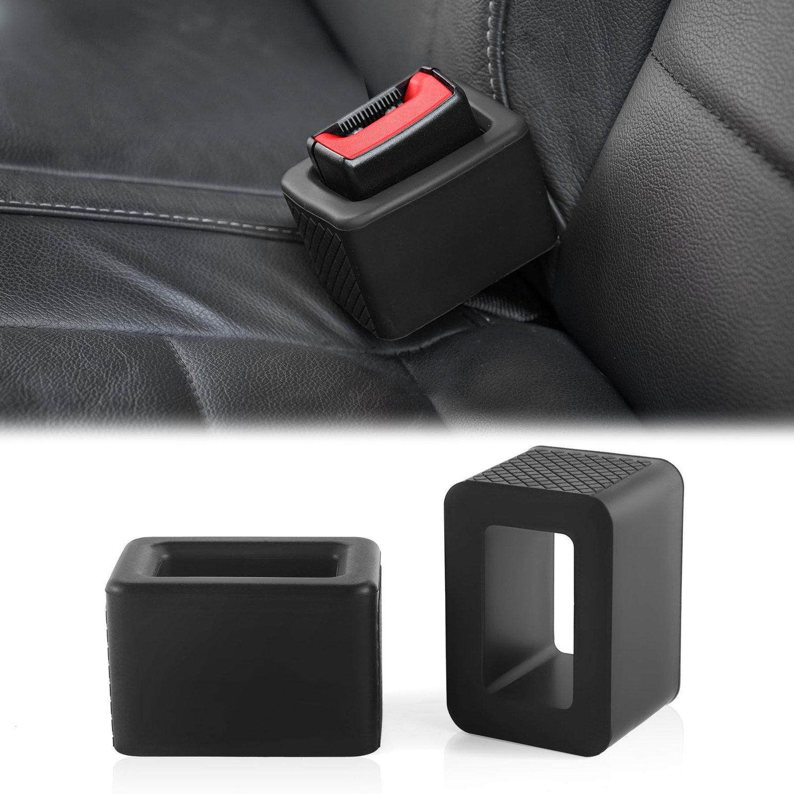 Amiss 2PCS Seat Belt Buckle Holder, Universal Silicone Rear Black