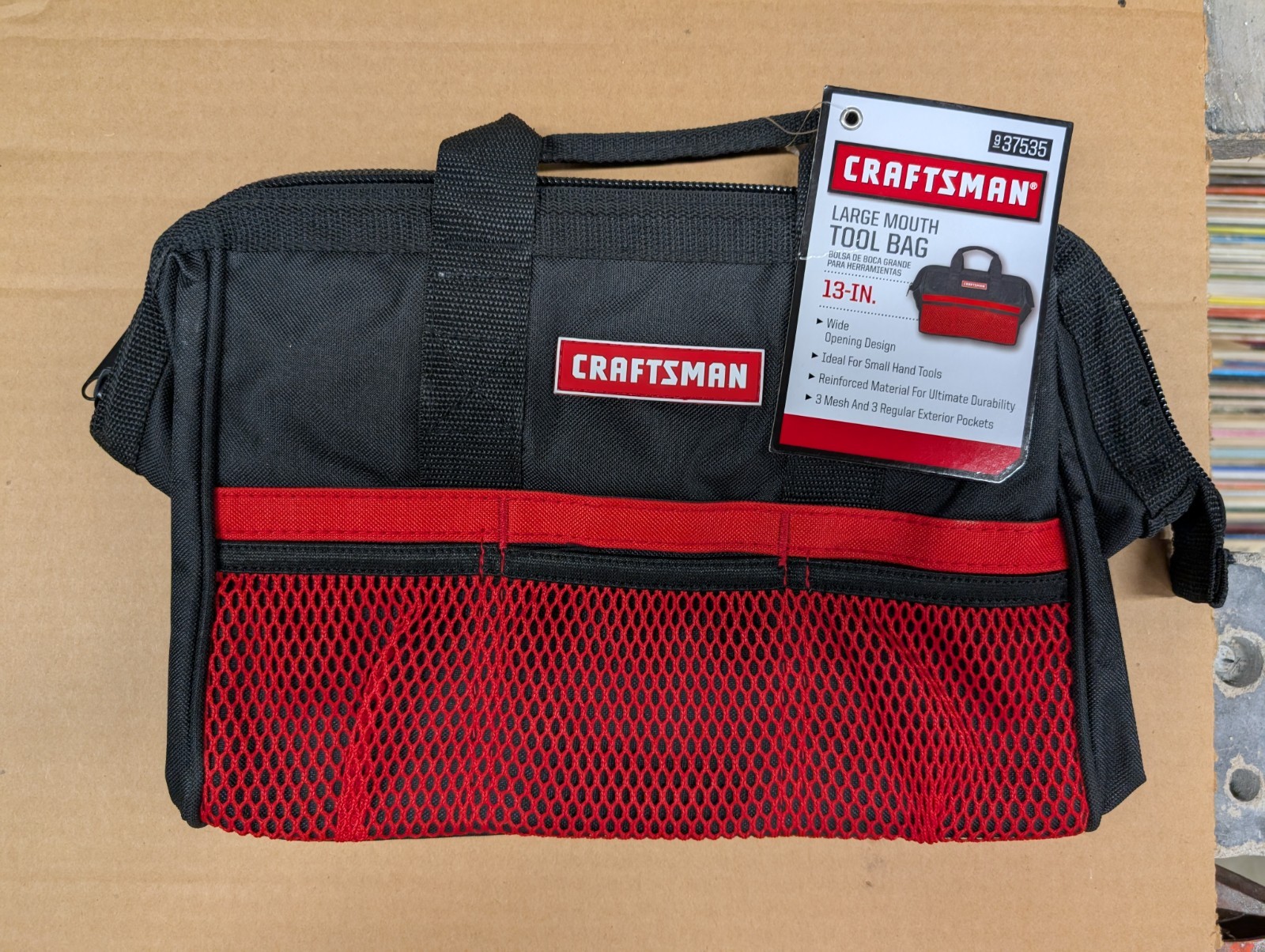 Craftsman 13 in. W X 9.75 in. H Wide Mouth Tool Bag 6 pocket Black/Red