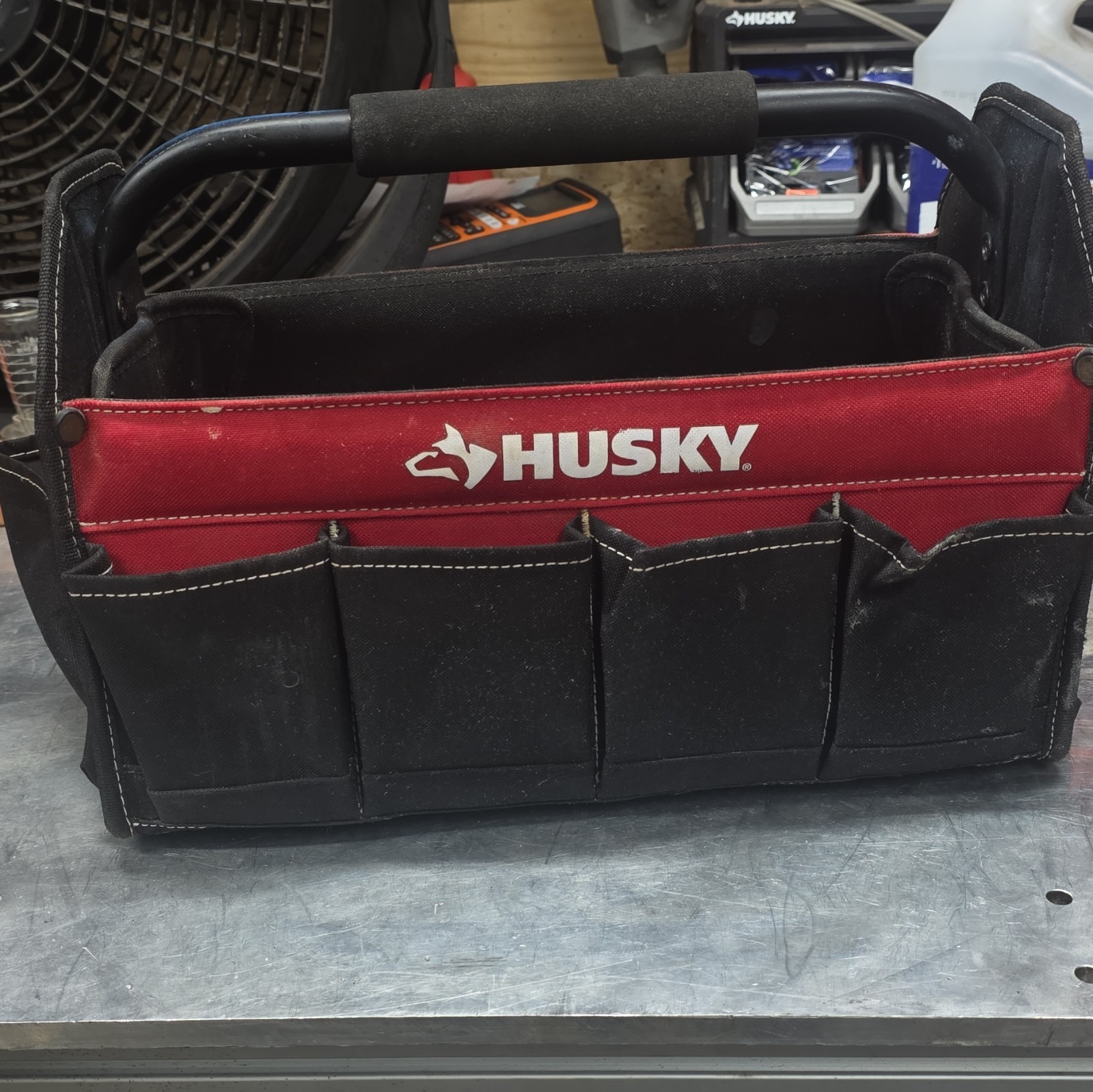 Husky Open Top Tool Tote Bag Red Black Heavy Duty Tool Organizer