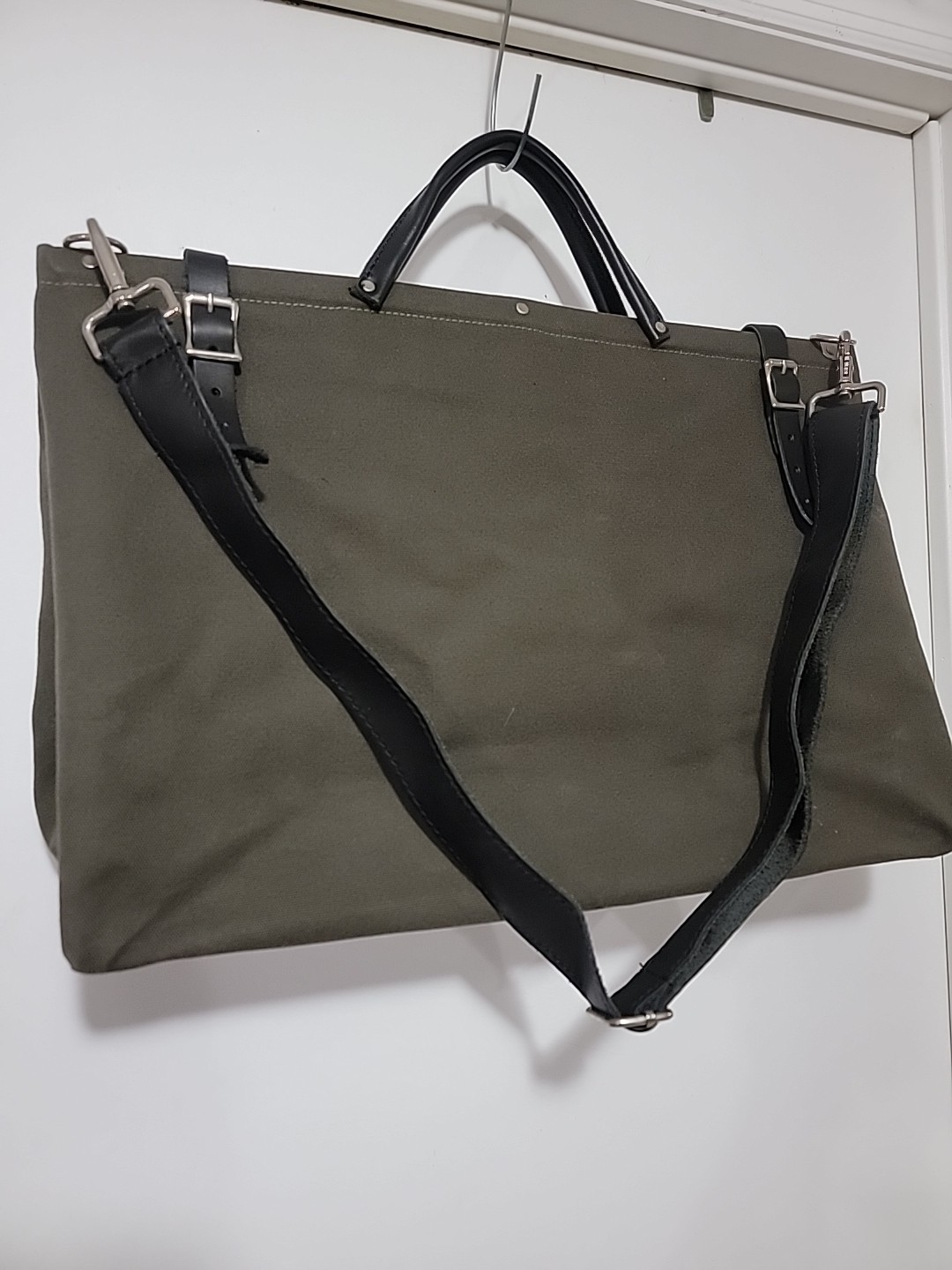 OLD STOCK VTG USA MADE Army Military Green Leather/Canvas Tool Shoulder Tote Bag