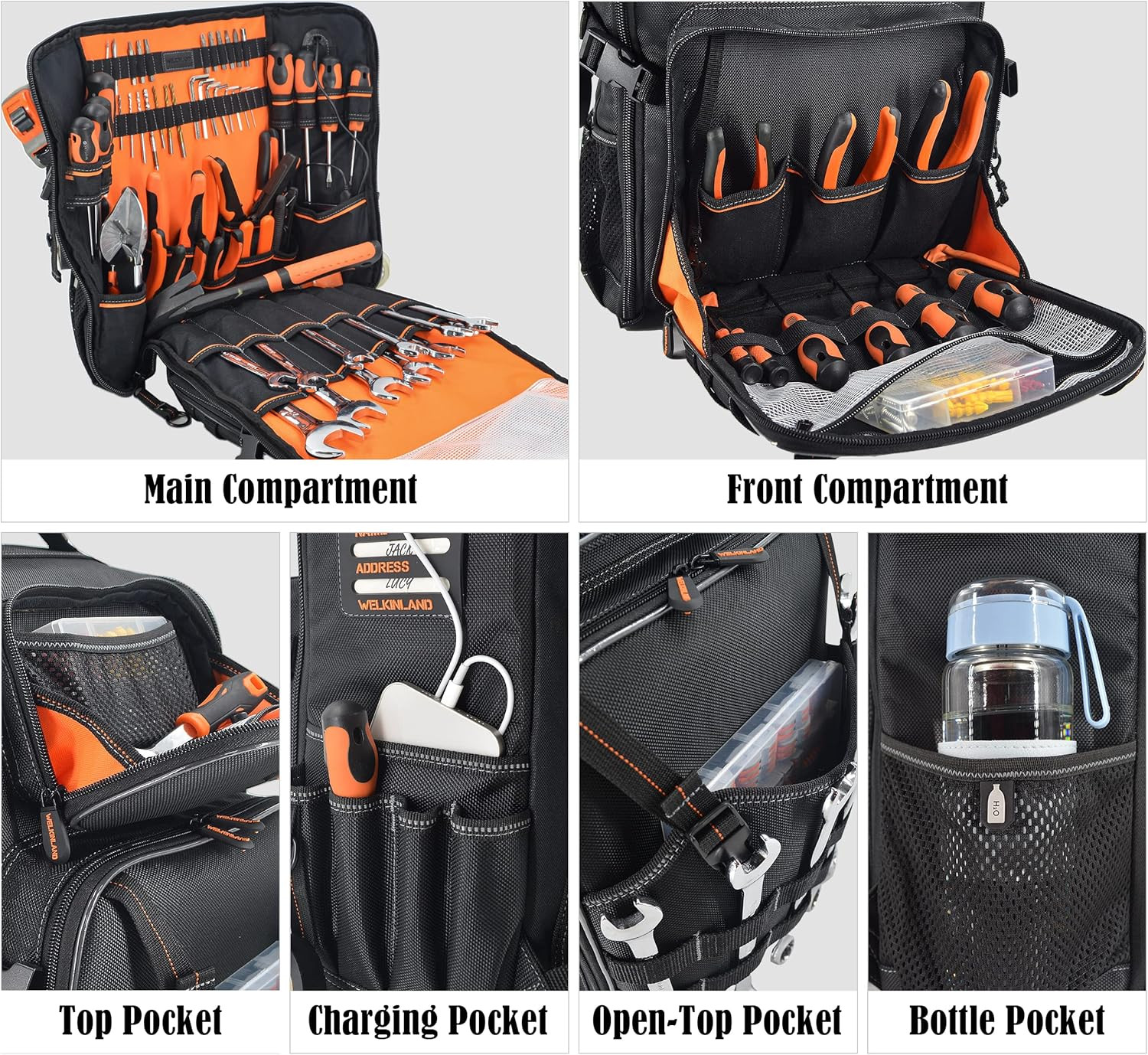 WELKINLAND Full-Open Tool Backpack, Tool Backpack for Men,Tools Backpacks for El