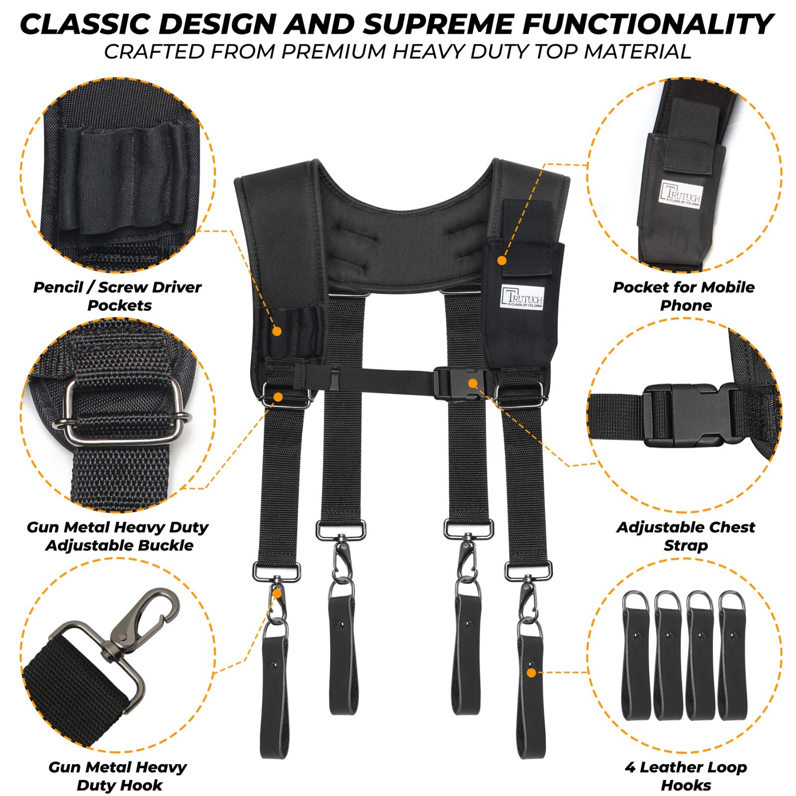 Trutuch Green Nylon & Leather Tool Belt with Nylon Work Suspender | Tool Belts