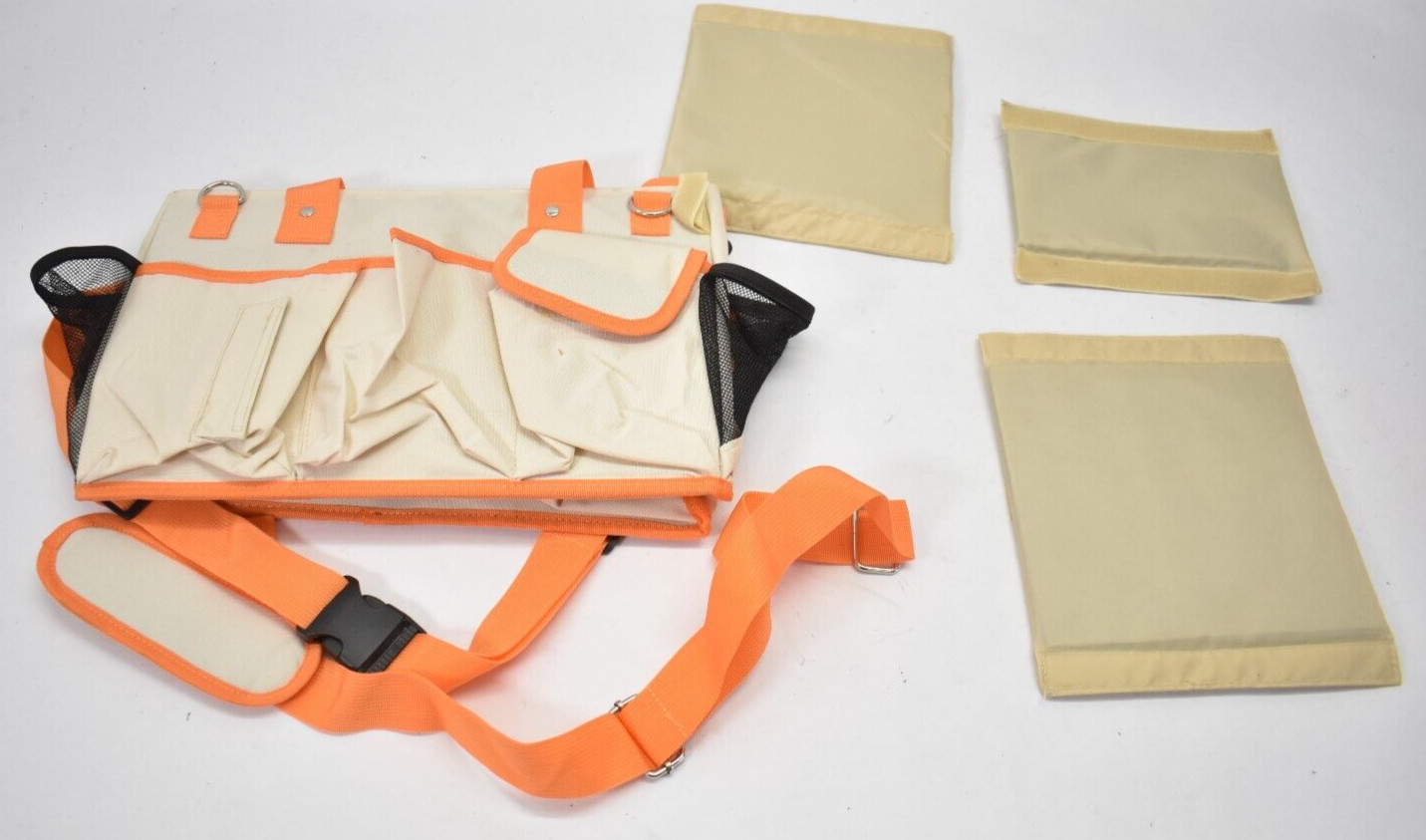 Multi Pocket Tool Bag w Inserts Orange/Beige Zip Closure Mesh & Handles