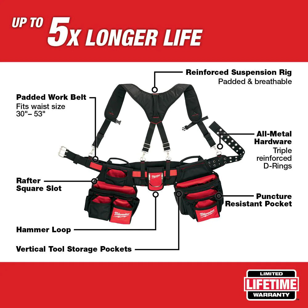 Milwaukee 48-22-8120 Contractor Work Belt w/ Suspension Rig