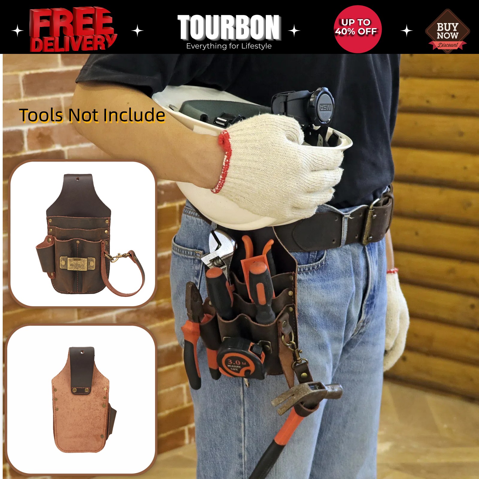 Tourbon Tool Pouch Leather Heavy Duty Adjustable Belt For Electricians Craftsmen