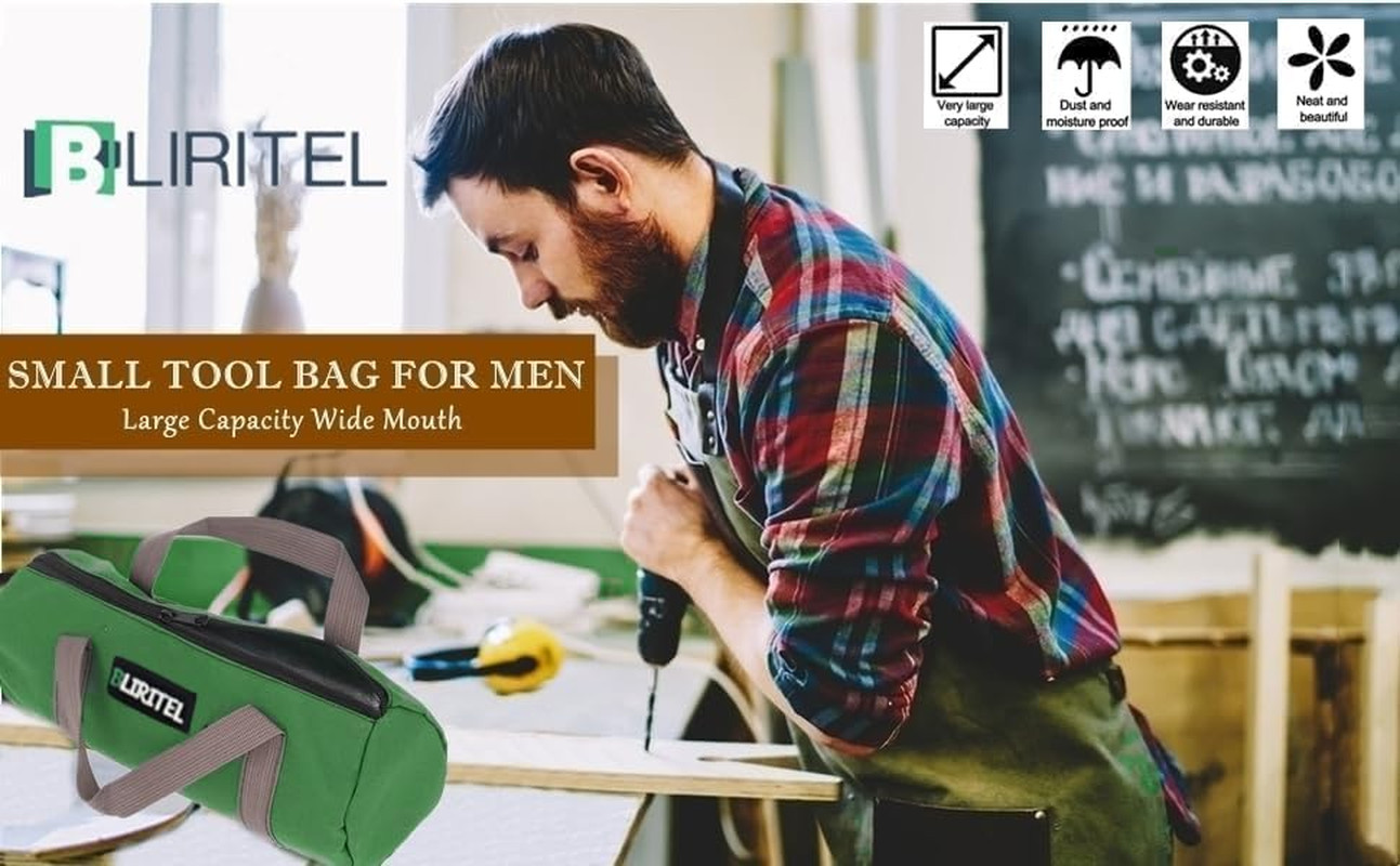 14 Inch Small Tool Bag for Men, Large Capacity Wide Mouth Tool Bag