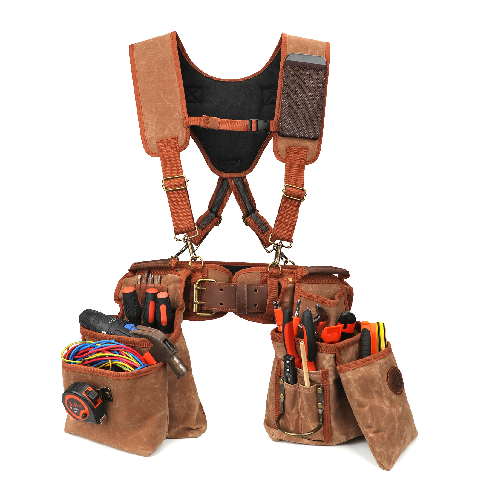 Tourbon Wax Canvas Tool Belt Suspenders Pouch Drill Rig Carpenter Framers Vest