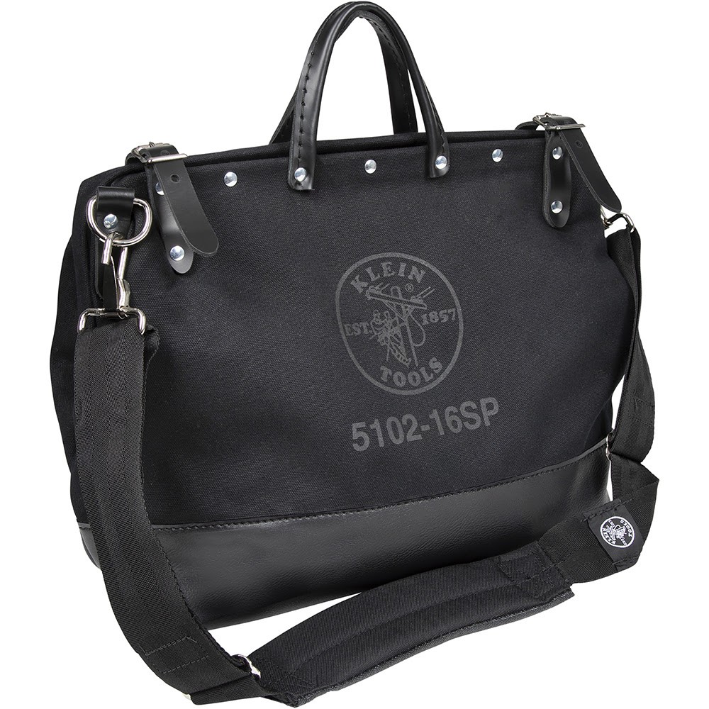 Klein Tools 510216SPBLK Deluxe Black Canvas Tool Bag 16in 13-Pocket Strap