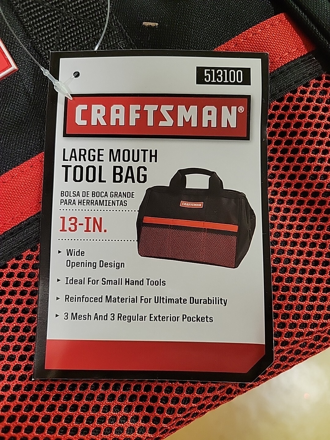 Craftsman 13 in W X 9.75 in H Wide Mouth Tool Bag 6 Pocket Black/Red 513100 NWT