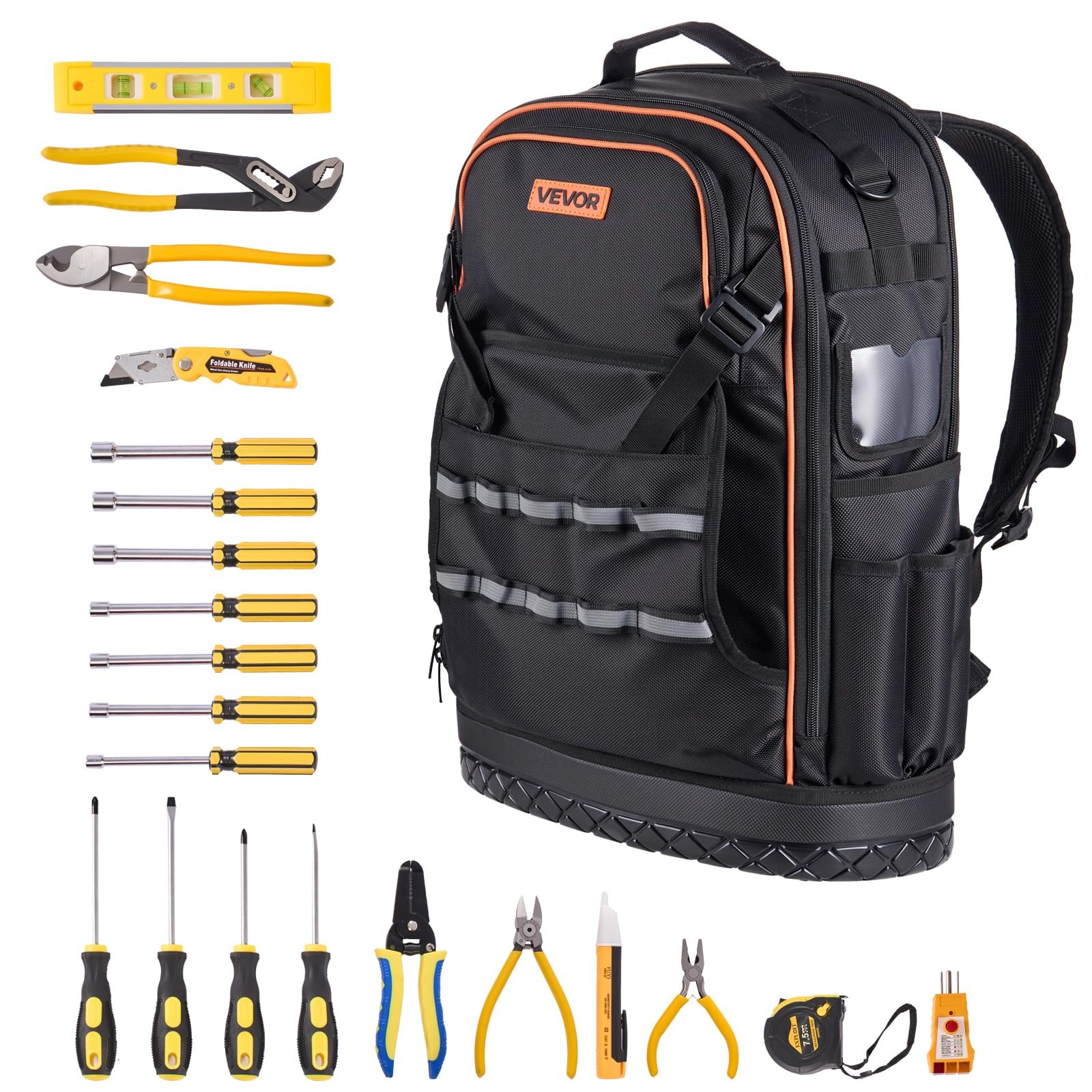 VEVOR Tool Backpack with Tools, 65 Pockets, Heavy-duty 65 Black