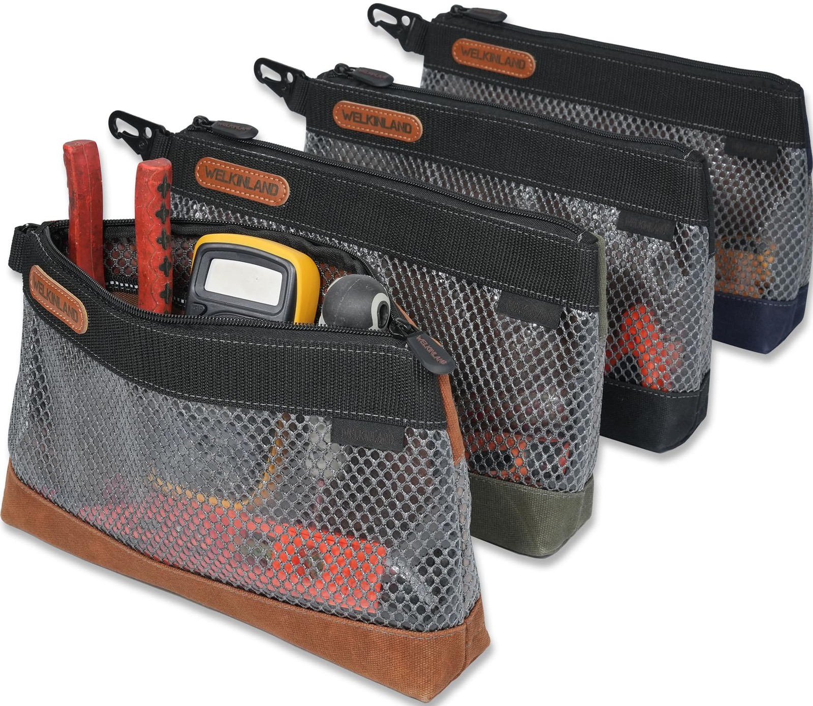 12″ Waxed Canvas Tool Pouches 4PC Set Clear Zipper Heavy Duty Bag Organizer