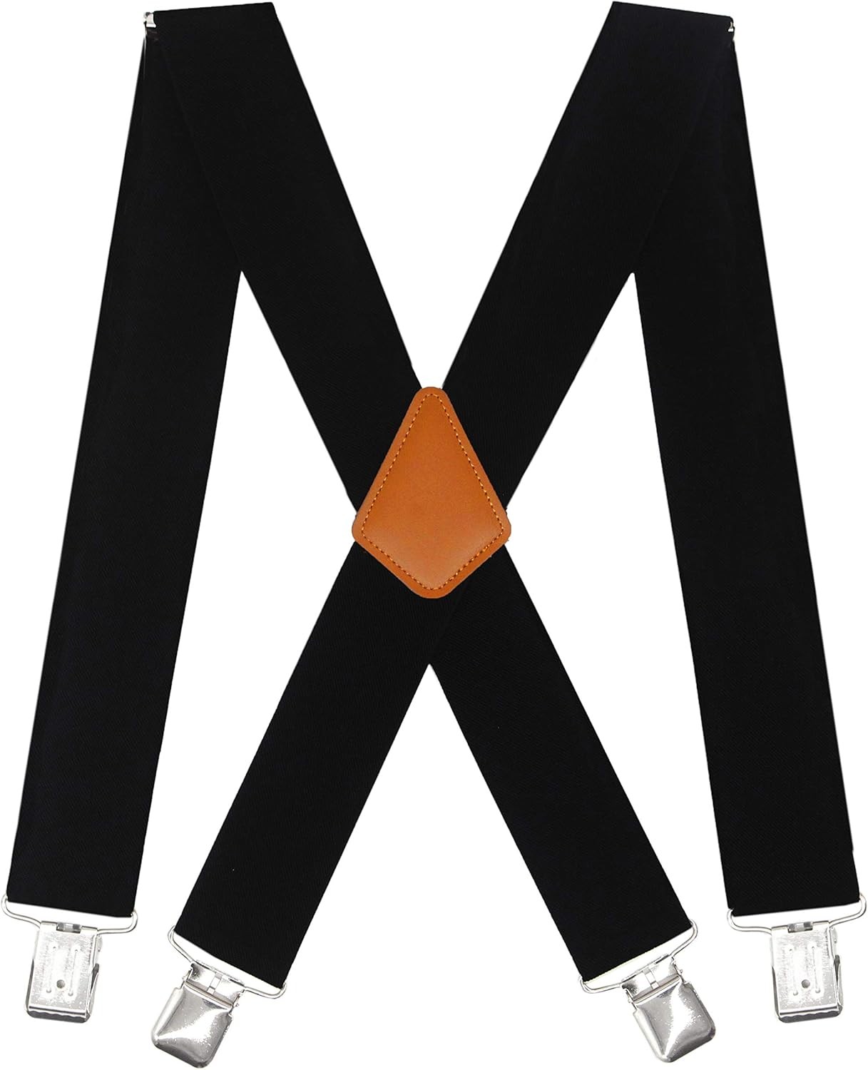 Men’s Suspenders X Back 2 Inches Wide with Extra Heavy Clips Adjustable Black