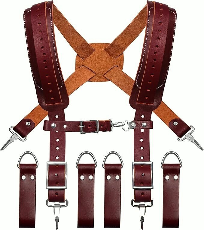 leather tool belt with suspenders for men women Electrician carpenter Adjustable