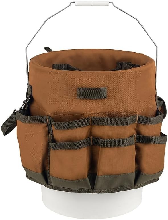 Round Portable Tool Organizer in Brown with 33 Compartments Fits 5 Gallon Bucket