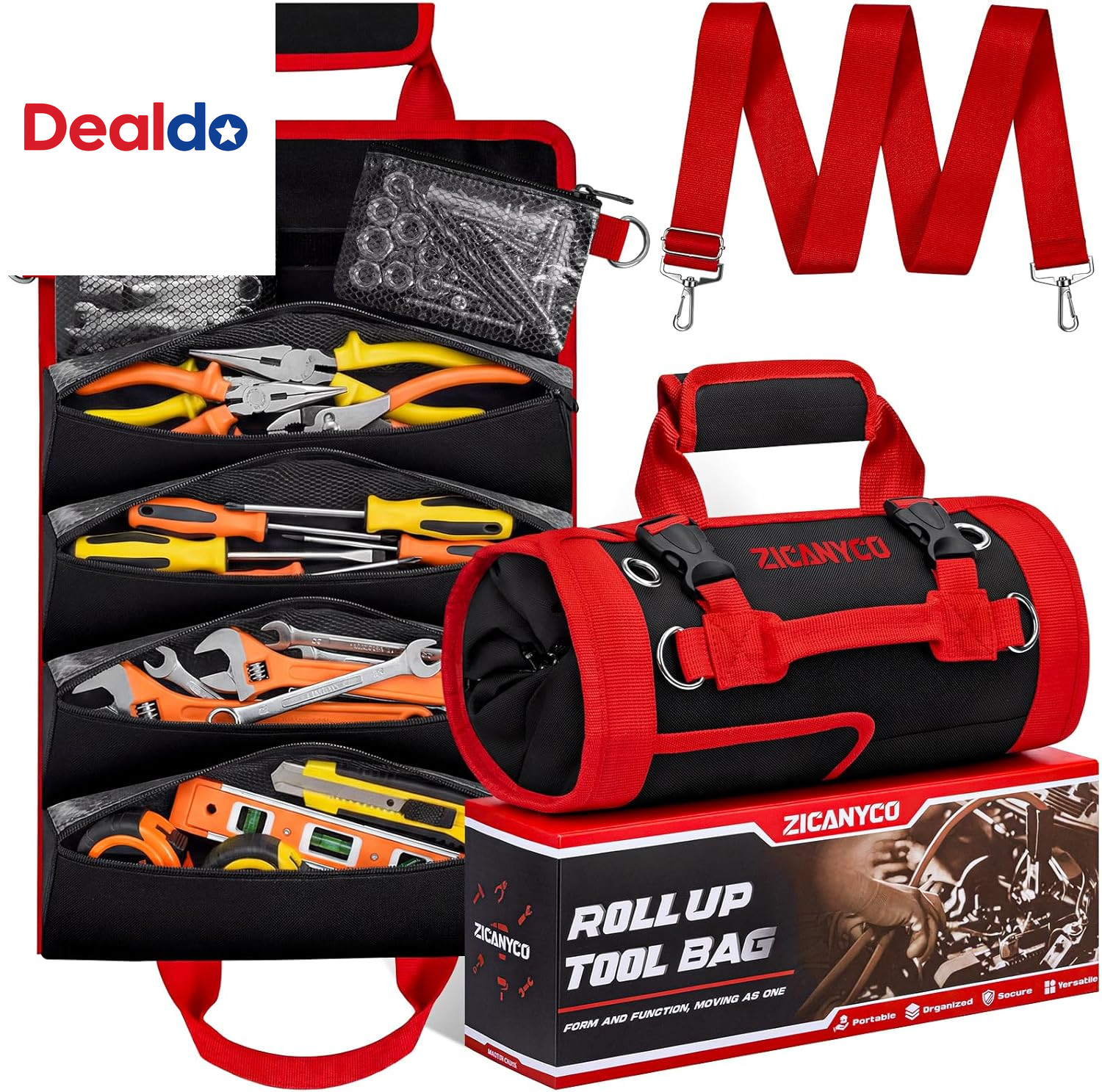 Roll up Tool Bag, Heavy Duty See-Through Tool Roll Organizer with 2 Detachable P