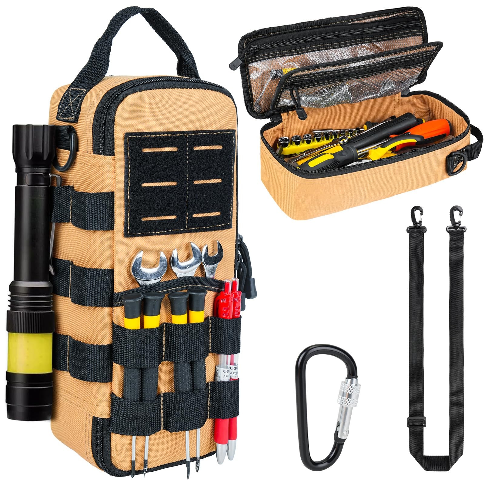 Heavy Duty Small Tool Bags for Men with 12.2 x 5 x 4 inches, Brown