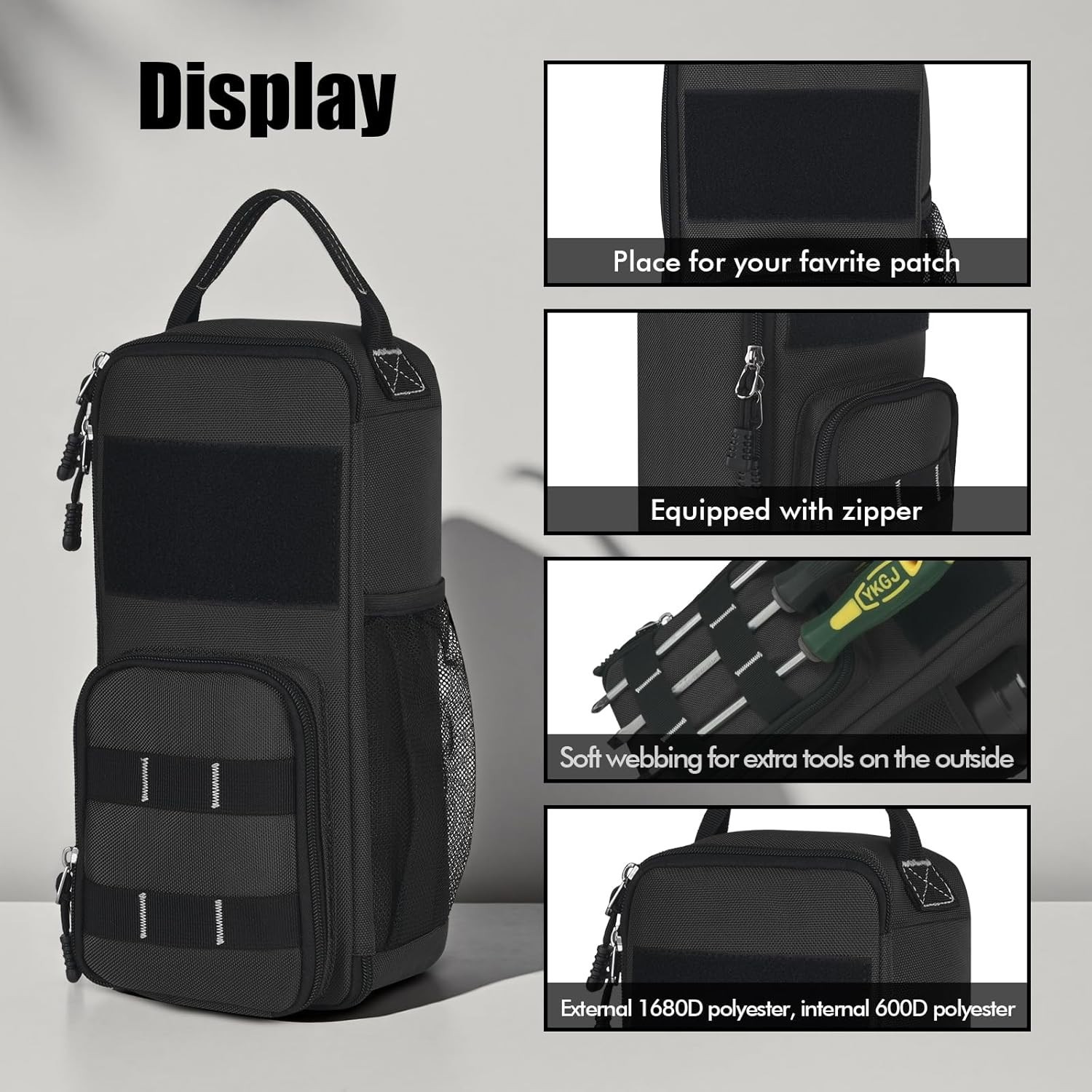 Multifunctional Tool Bag 12.6 Inch Black Waterproof for Tools and Accessories
