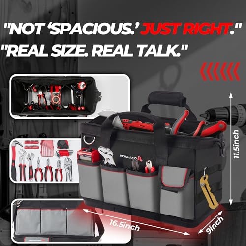 16.5 Inch Hard & Sturdy Bottom Tool Bag Organizer for Men, 16.5 inch Black