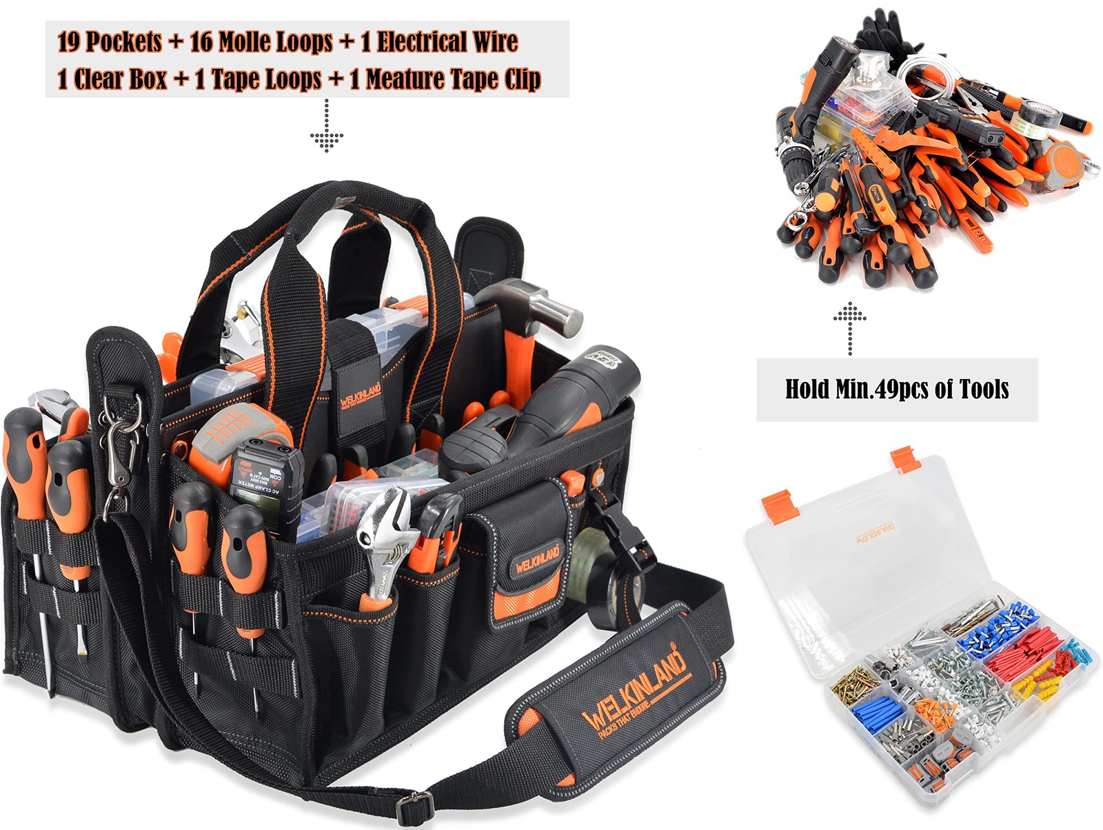19-POCKETS Tool tote, Tool bag organizer, Electrician tool bag, HVAC tool bag,